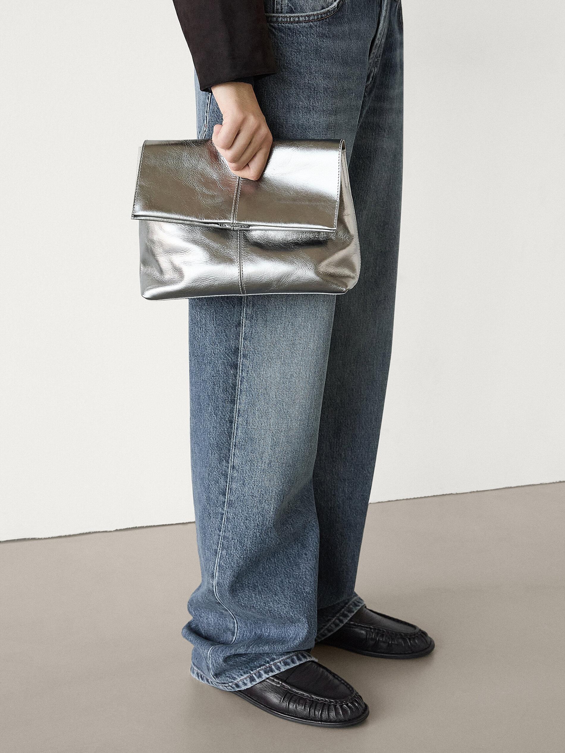 MASSIMO DUTTI Crackled Nappa Mini Flap Bag in Grey Lyst UK