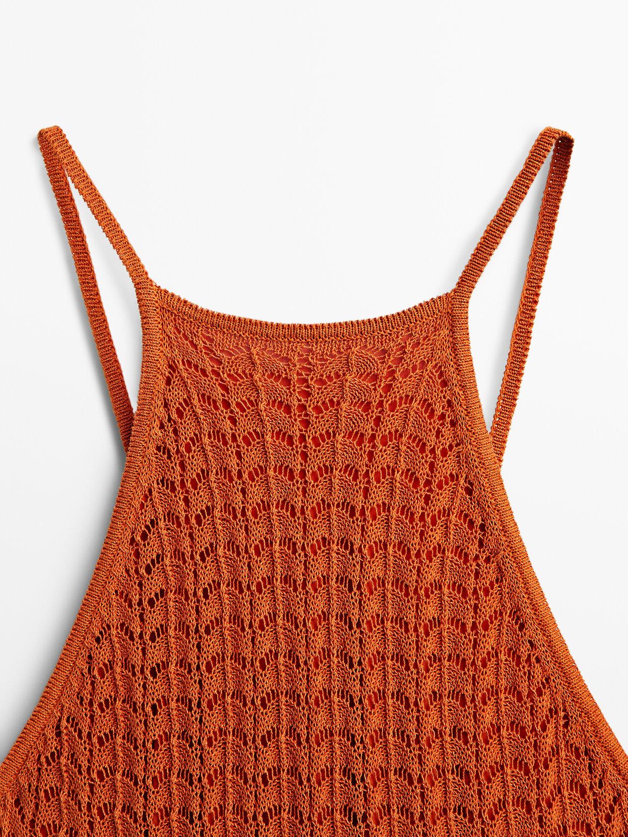 MASSIMO DUTTI Long Crochet Knit Dress in Orange | Lyst