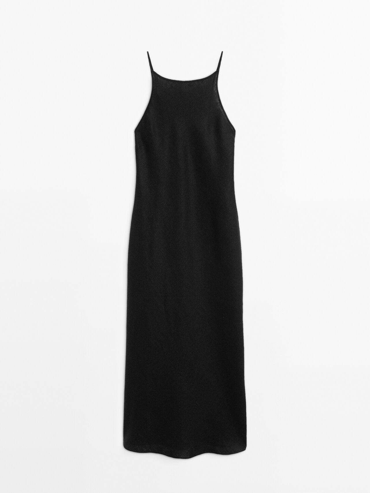 MASSIMO DUTTI 100% Linen Halter Midi Dress in Black | Lyst UK