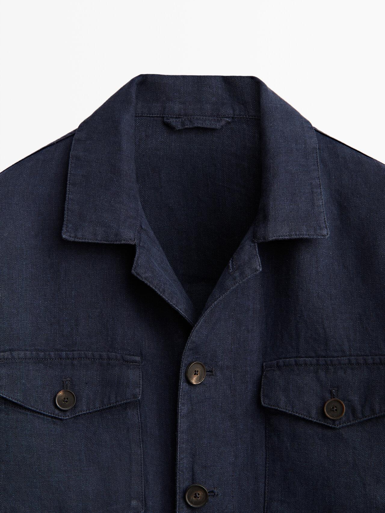 MASSIMO DUTTI 100% Linen Overshirt With Pockets in Blue for Men | Lyst