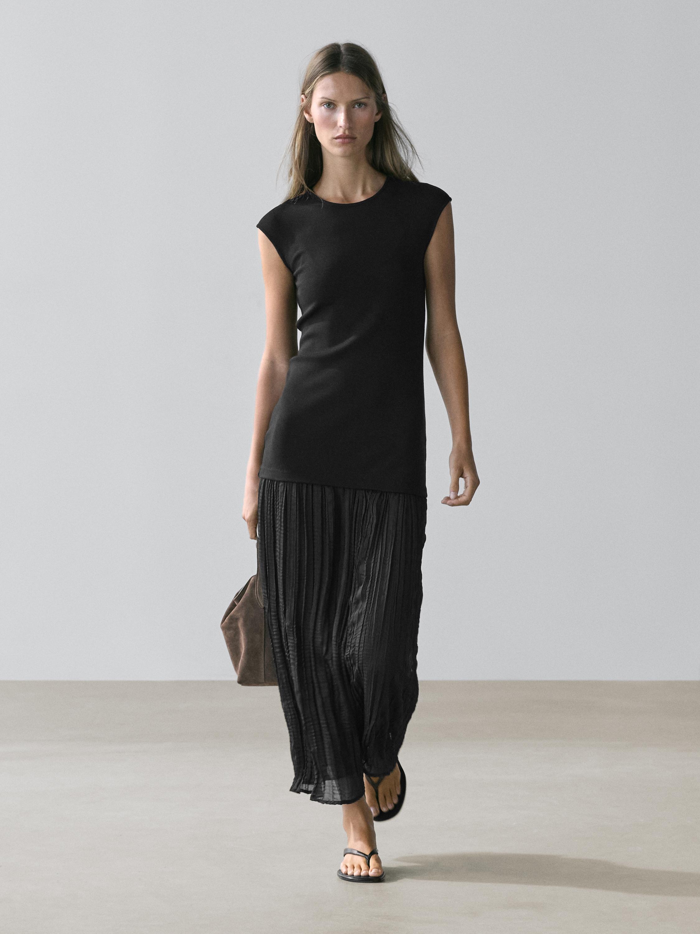 massimo dutti black pleated dress Long Contrast in Size:US Size 16W Summer Sale 2025 90s Liz Claiborne Little