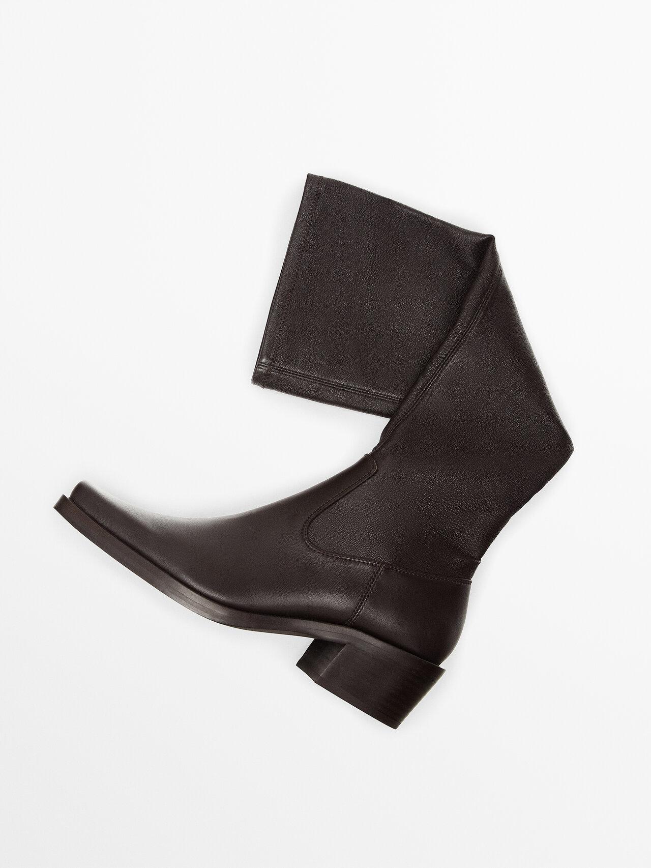 MASSIMO DUTTI Leather Heeled Boots With Stretch Shaft in Black | Lyst