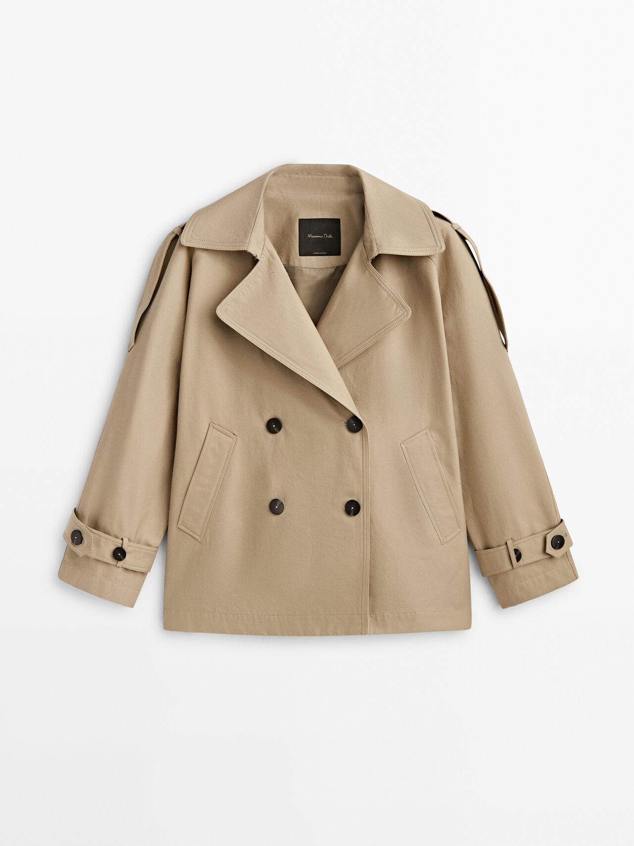 MASSIMO DUTTI Short Buttoned Trench Coat in Natural | Lyst