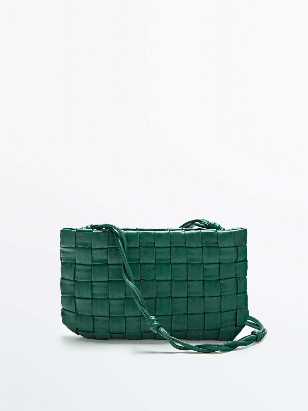 MASSIMO DUTTI Woven Leather Clutch-style Handbag in Green | Lyst