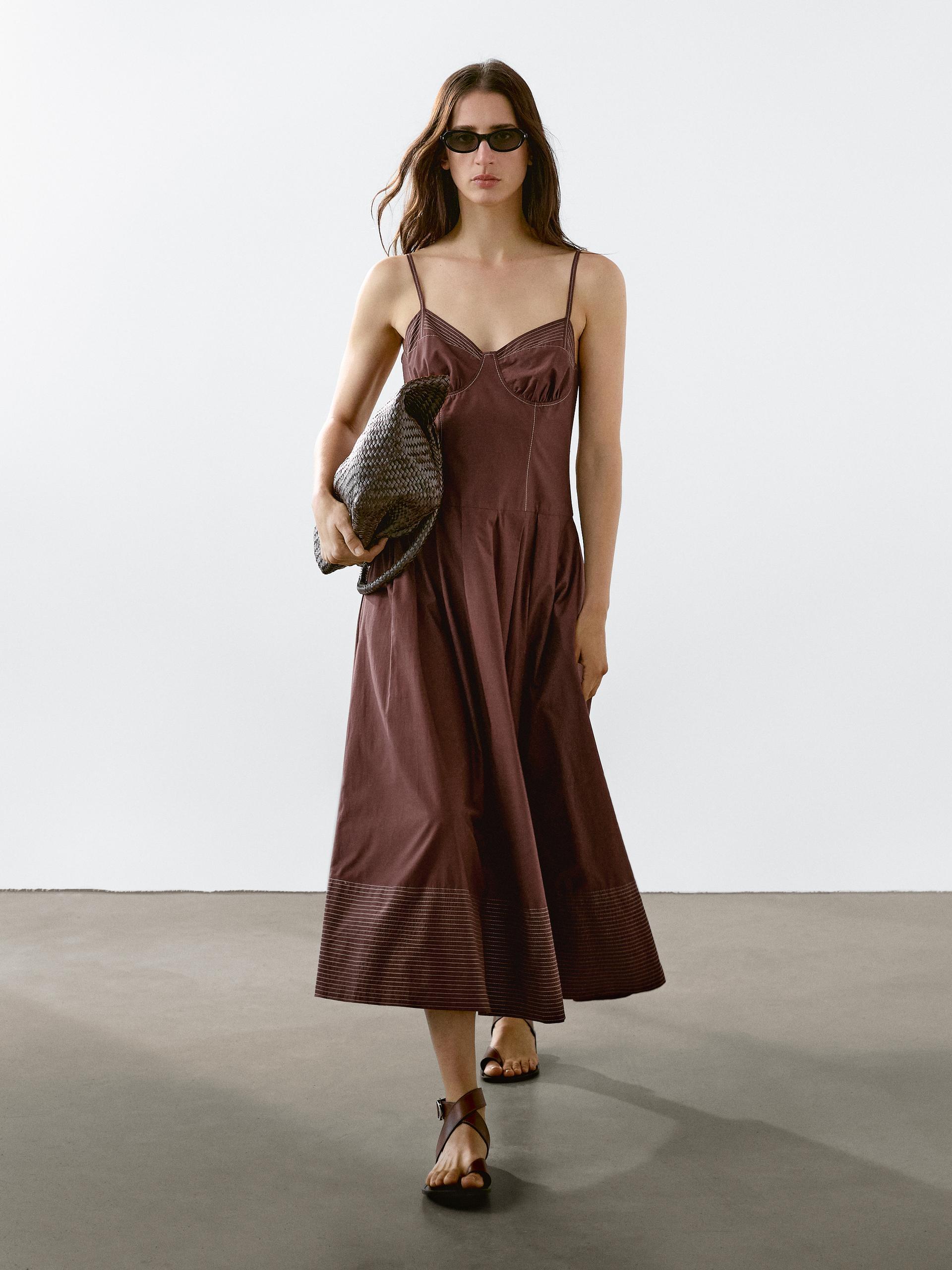 massimo dutti brown dress MASSIMO DUTTI Bodice Dress With Contrast Seams in Brown