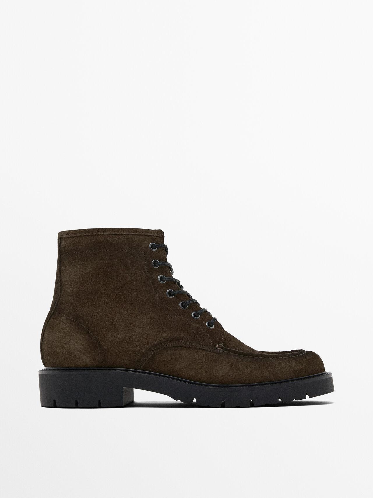 MASSIMO DUTTI Moc Toe Split Suede Ankle Boots in Brown for  display picture 3