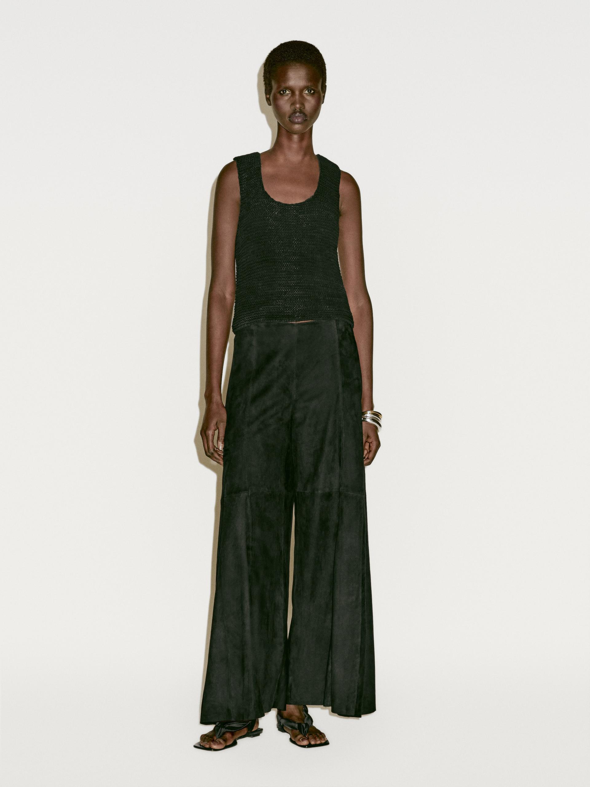 MASSIMO DUTTI Wide-Leg Suede Leather Trousers in Green Lyst UK