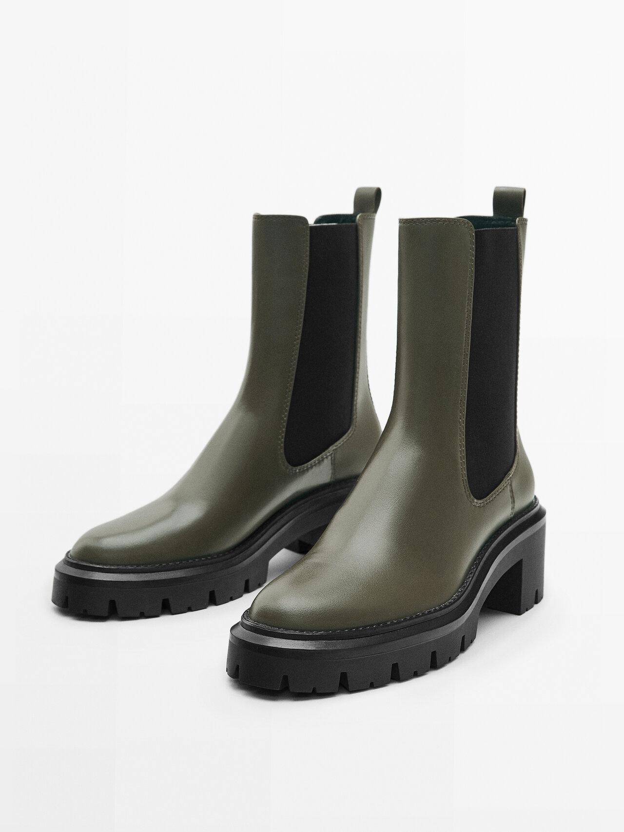 MASSIMO DUTTI Chelsea Boots With Track Soles in Green | Lyst