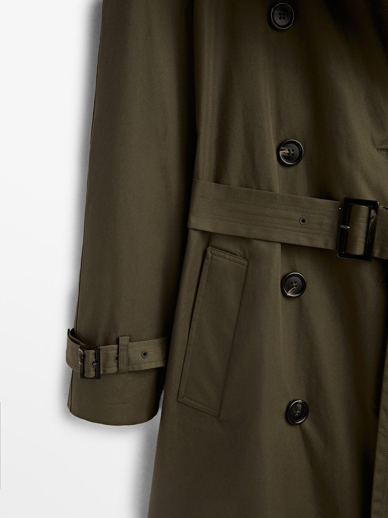 MASSIMO DUTTI Trench Coat With Belt in Green | Lyst