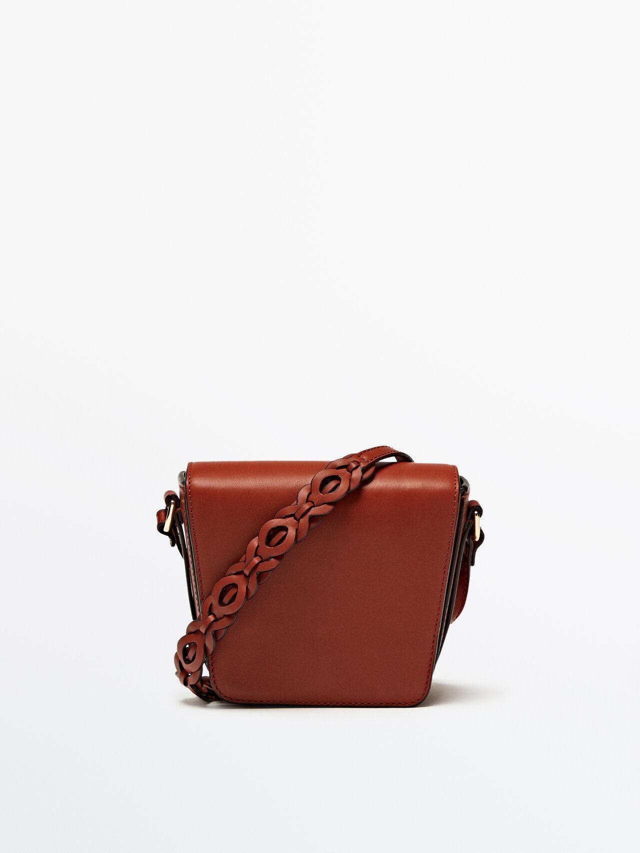 MASSIMO DUTTI Leather Mini Crossbody Bag With Interwoven Strap in Red