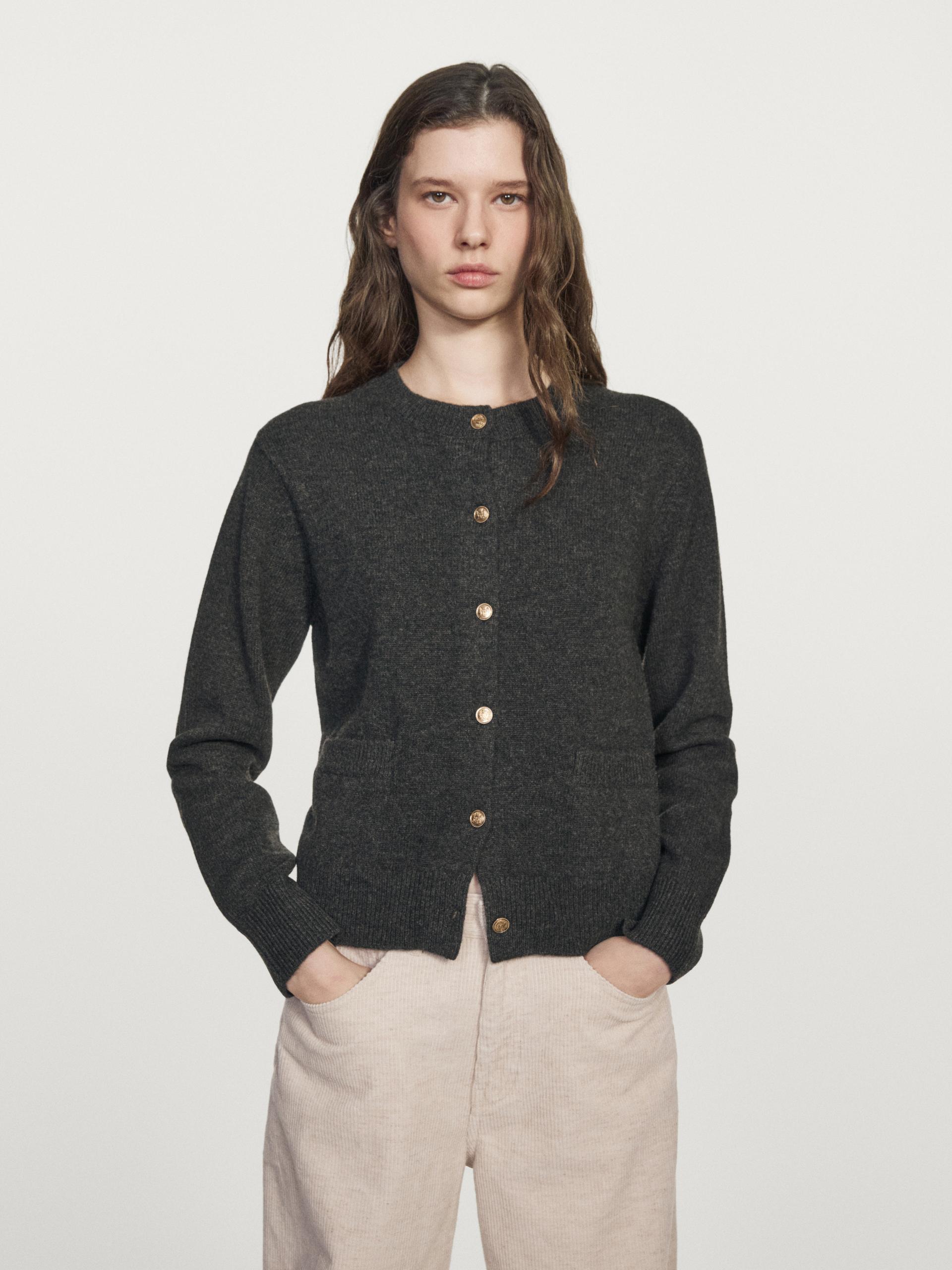 MASSIMO DUTTI Strick-Cardigan Mit Goldfarbenen Knöpfen in Grau