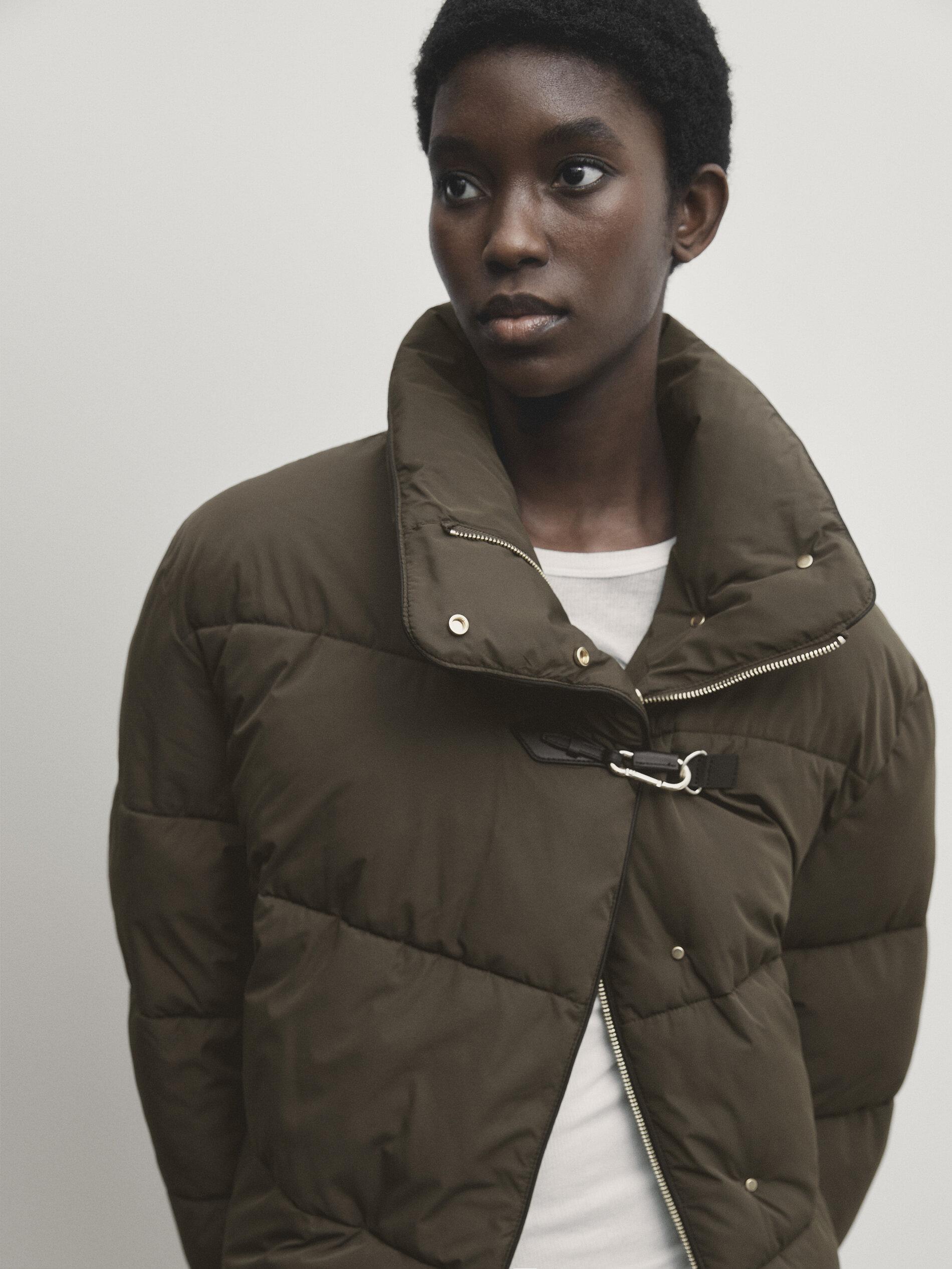 MASSIMO DUTTI Puffer Jacket With Hook Detail in Grey Lyst UK