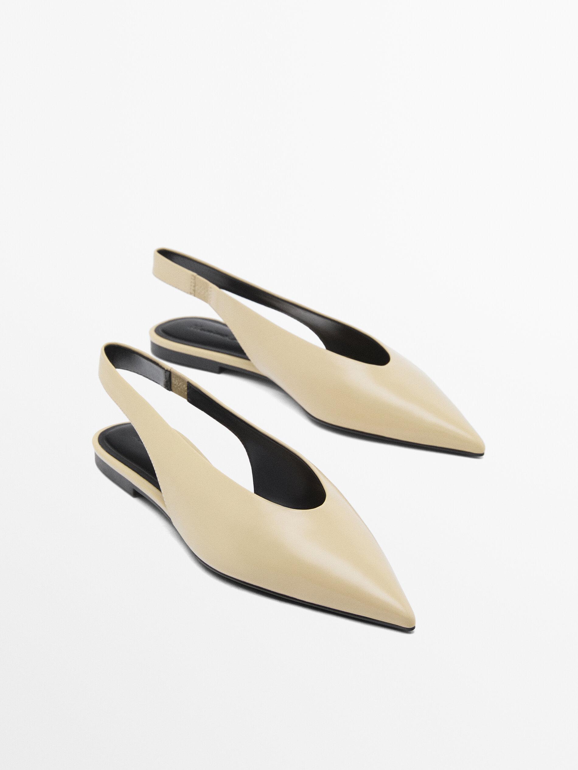 MASSIMO DUTTI Slingback Ballet Flats With Pointed Toe in White