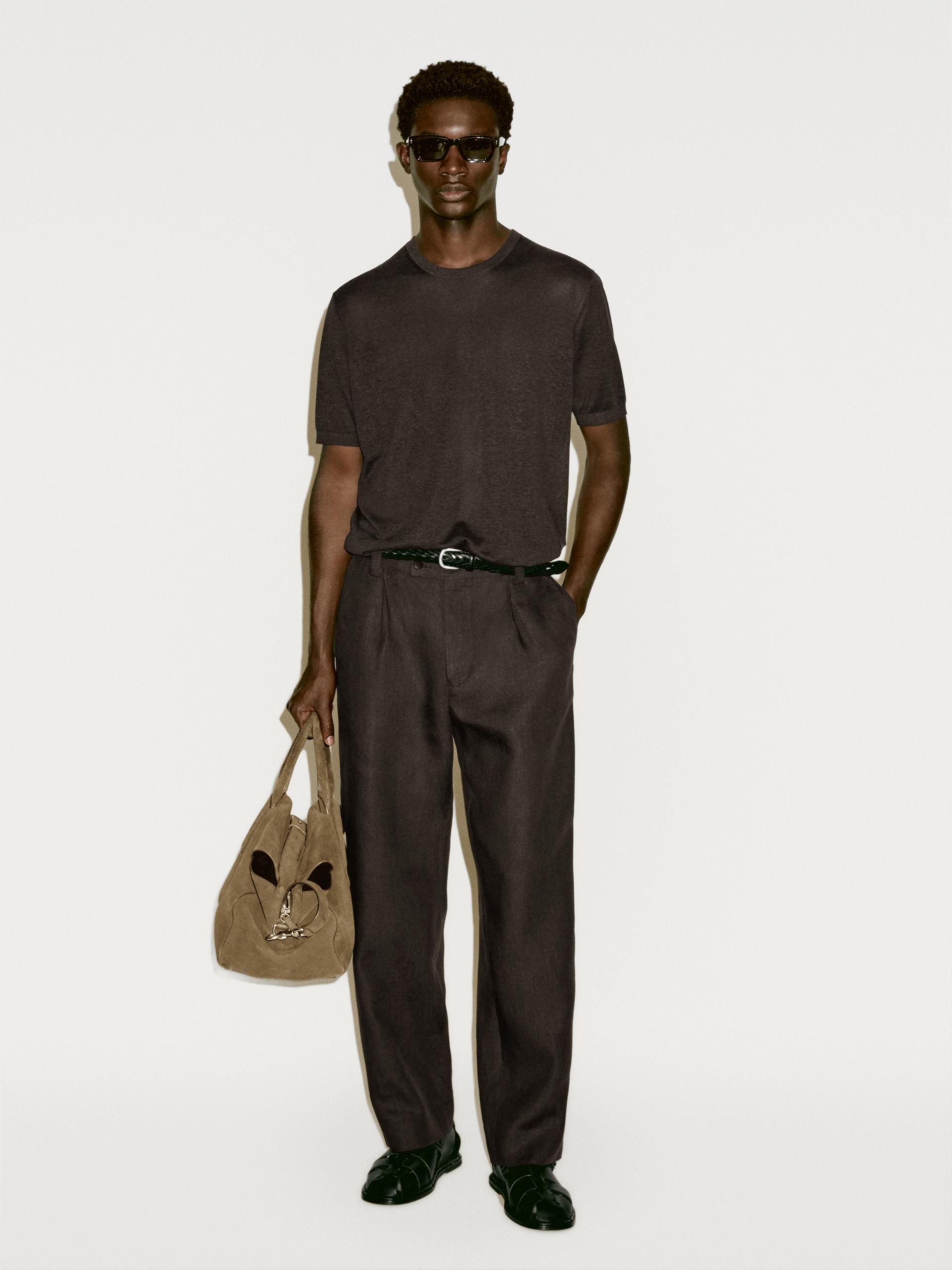 MASSIMO DUTTI Silk Blend Knit T-Shirt in Brown for Men Lyst UK