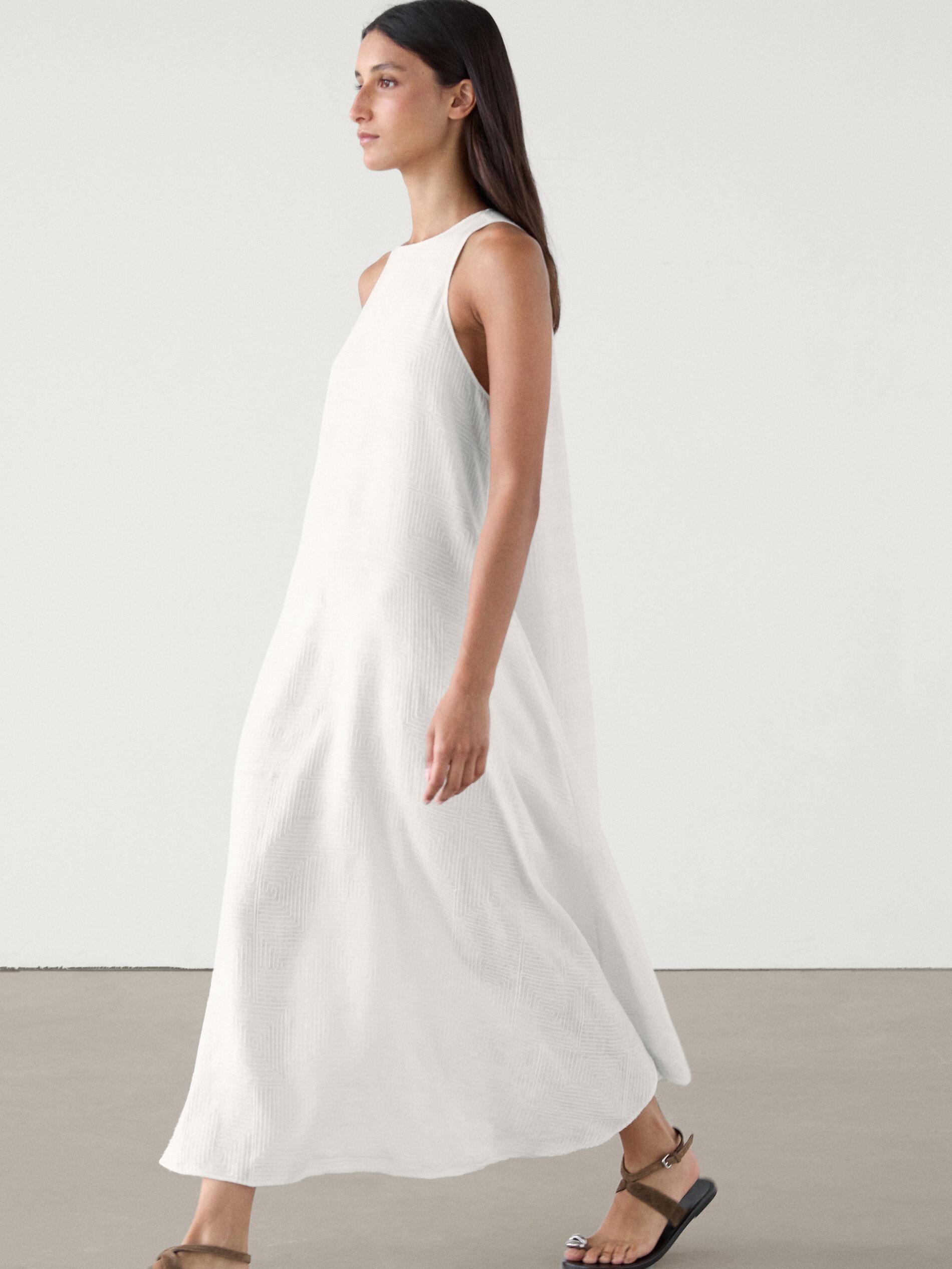 Vestido Midi Vestido Comunion Lino Bordado Vestido Lino Blanco