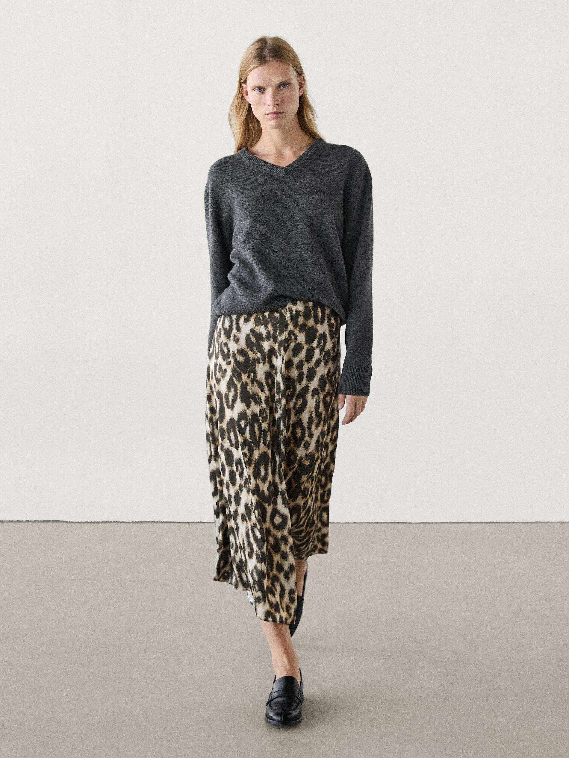 MASSIMO DUTTI Long Animal Print Co-Ord Skirt in White Lyst UK