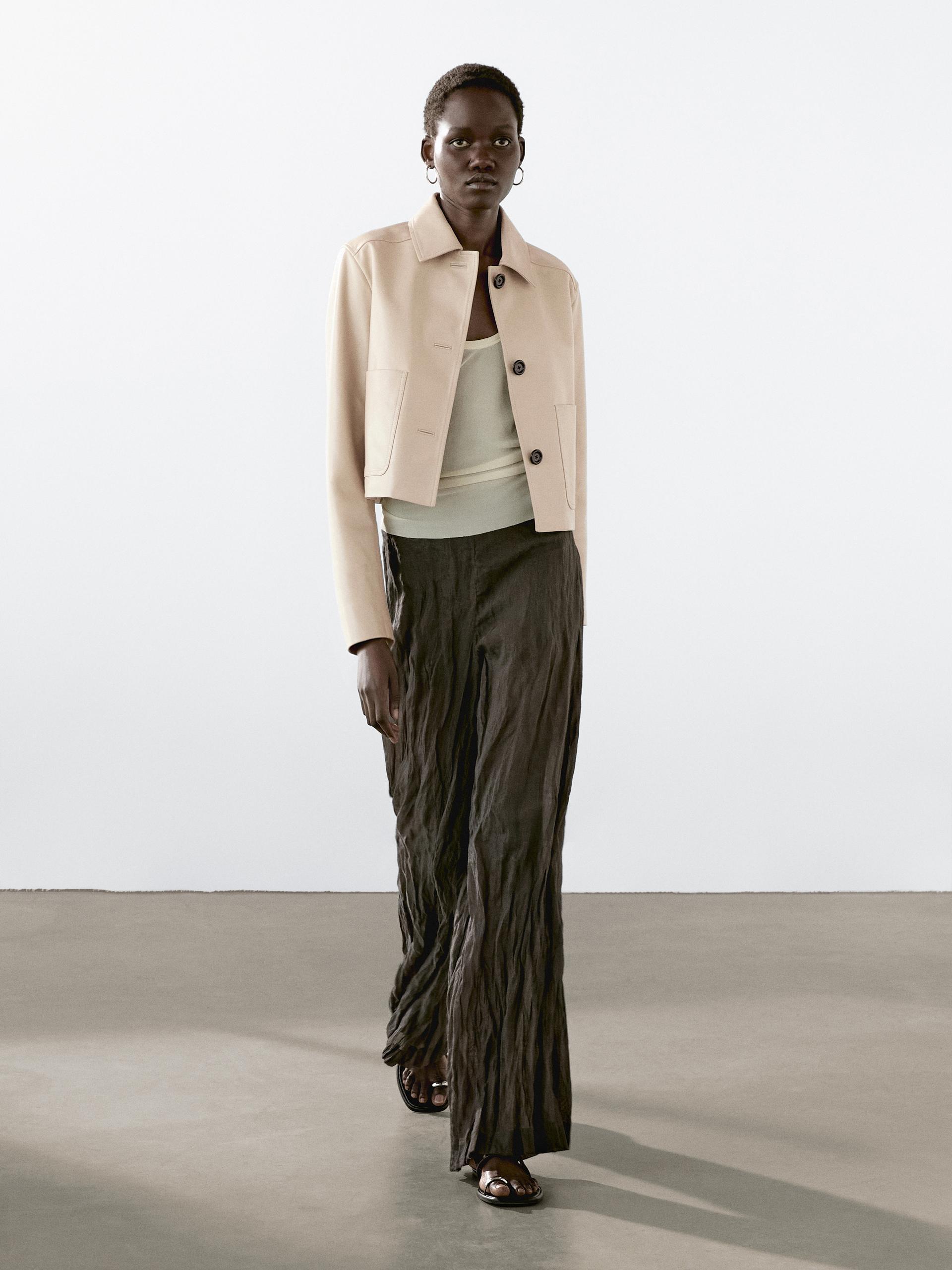 MASSIMO DUTTI Cropped Nappa Leather Jacket in White | Lyst