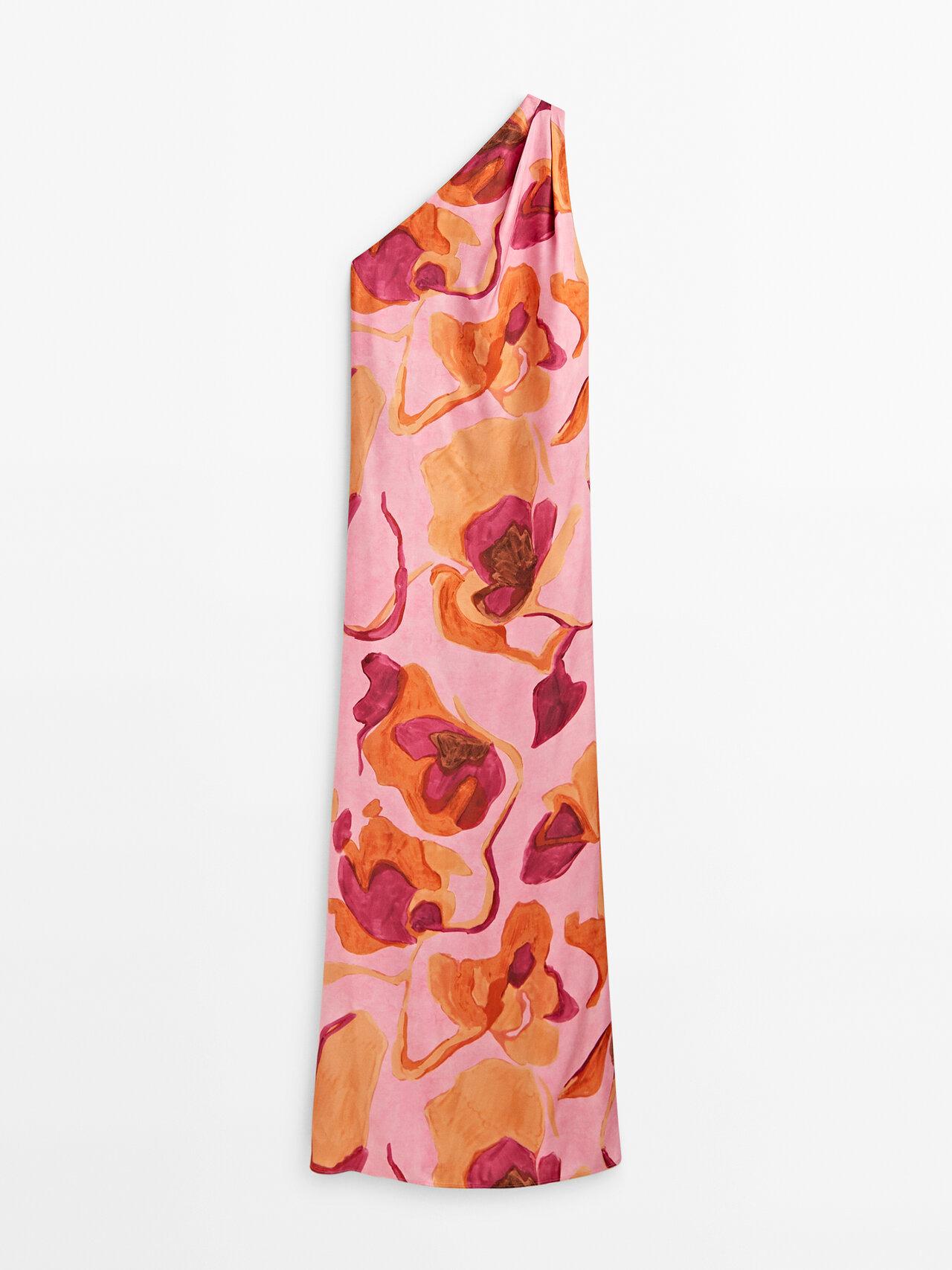 MASSIMO DUTTI Long Floral Print Asymmetric Dress in Red | Lyst