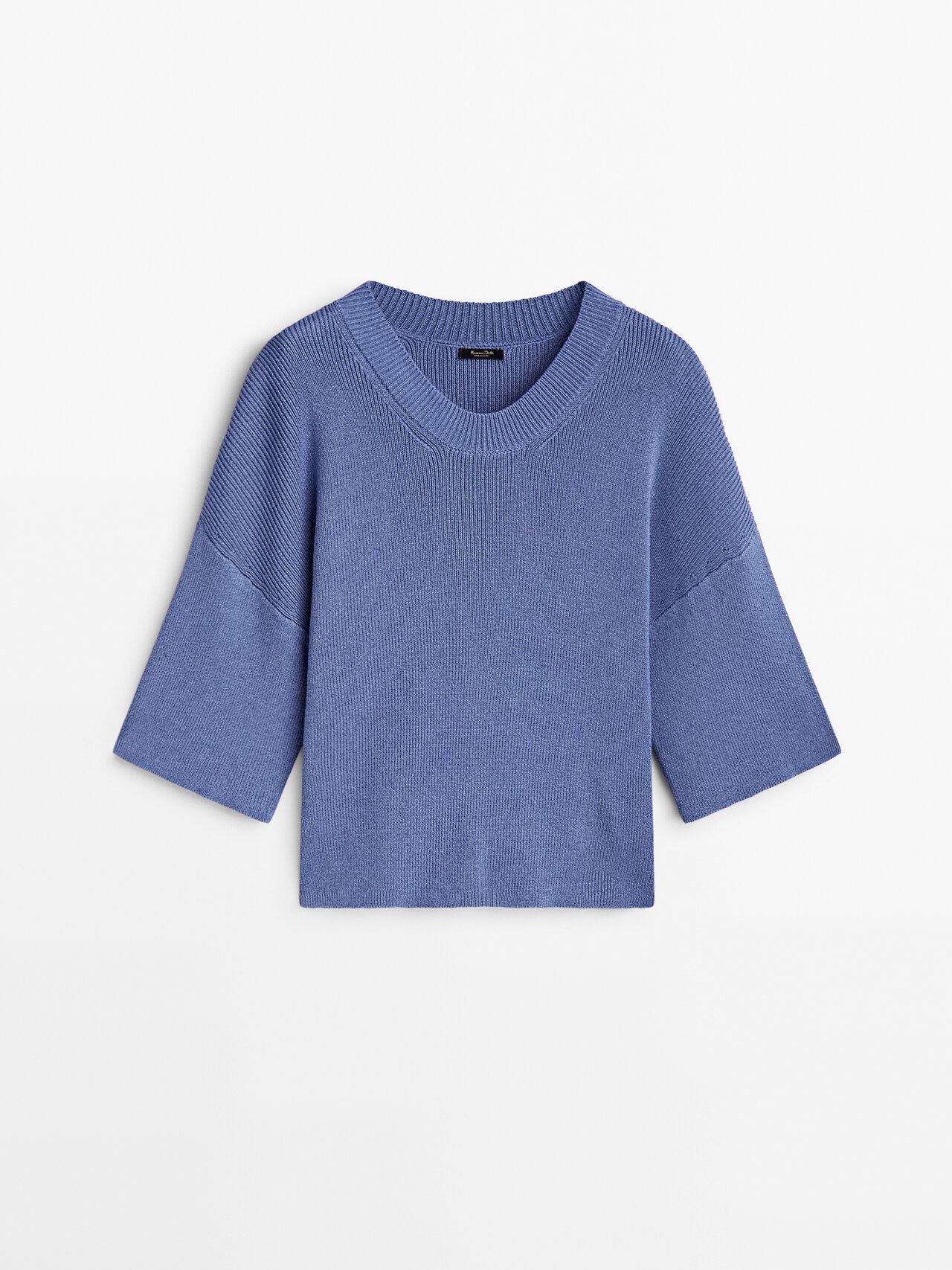 MASSIMO DUTTI Knit Sweater With 3/4 Sleeves in Blue | Lyst