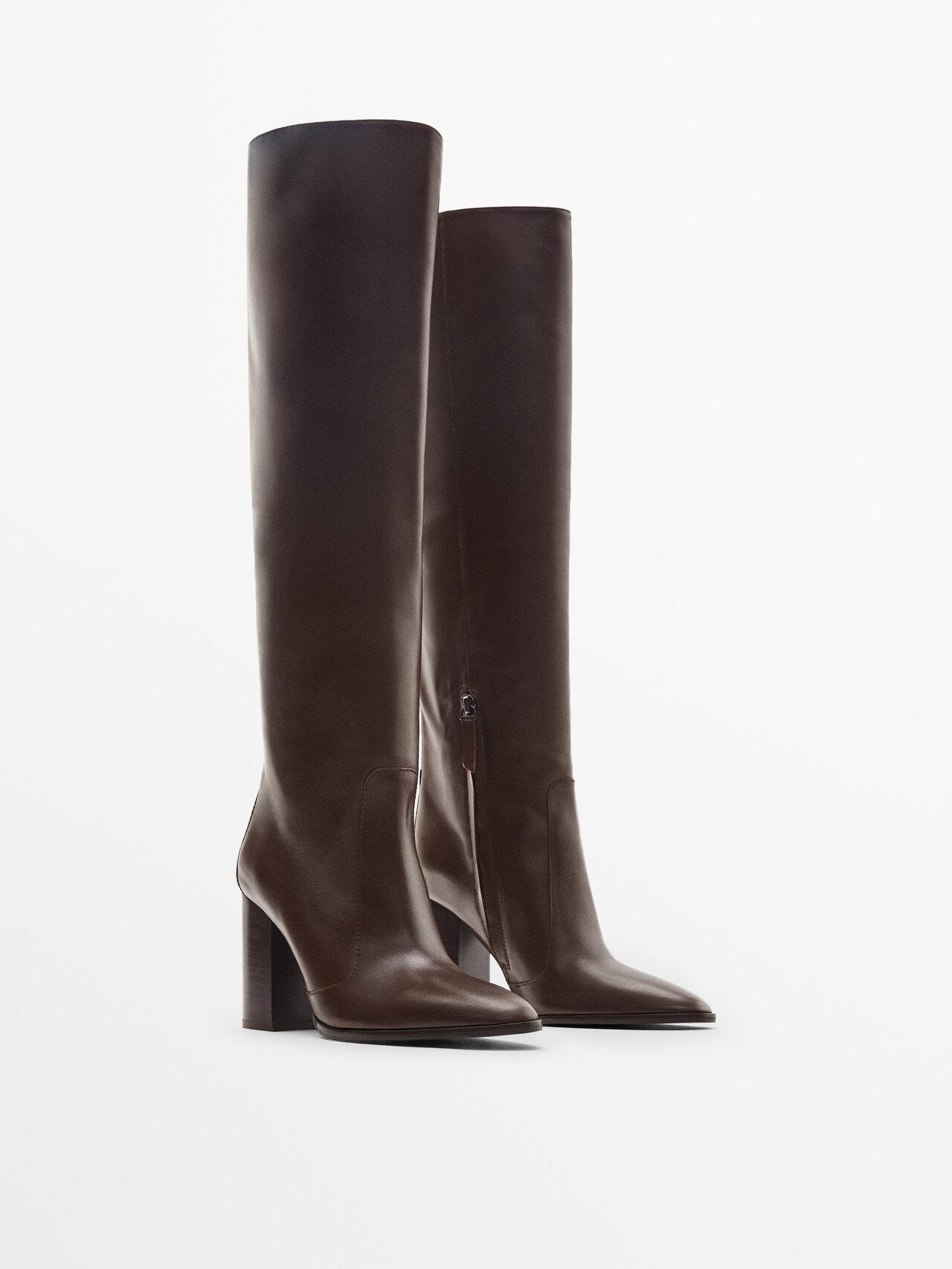 MASSIMO DUTTI Heeled Leather Boots in Brown | Lyst