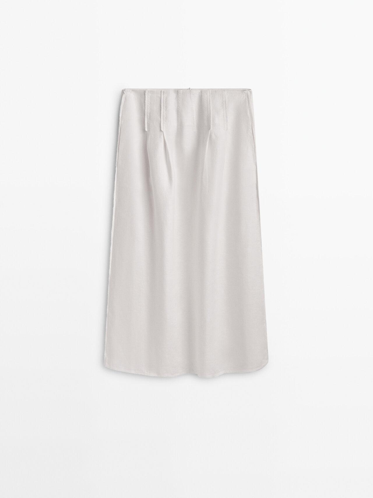 MASSIMO DUTTI Linen Midi Skirt With Darts And Seam Details in White Lyst