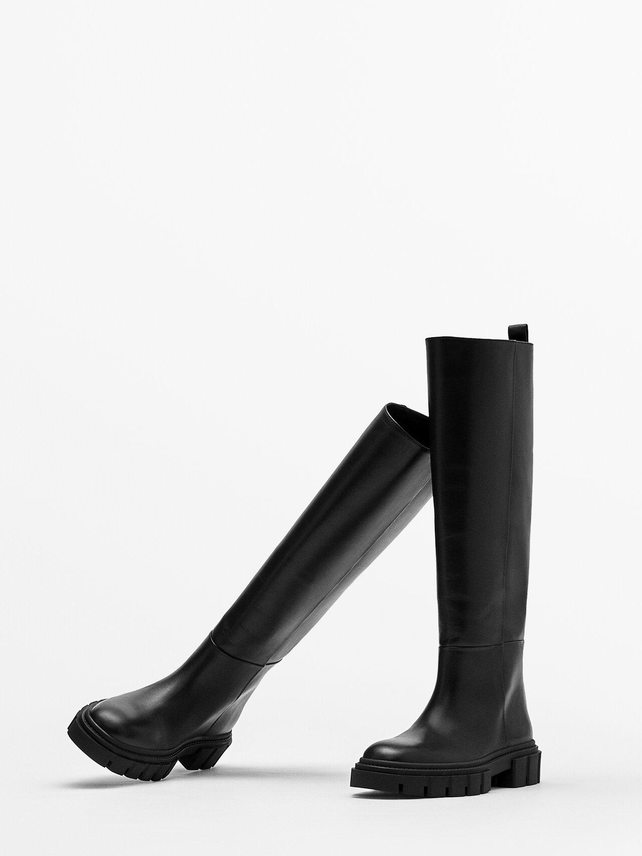 MASSIMO DUTTI Black Leather Boots With Super Track Sole | Lyst