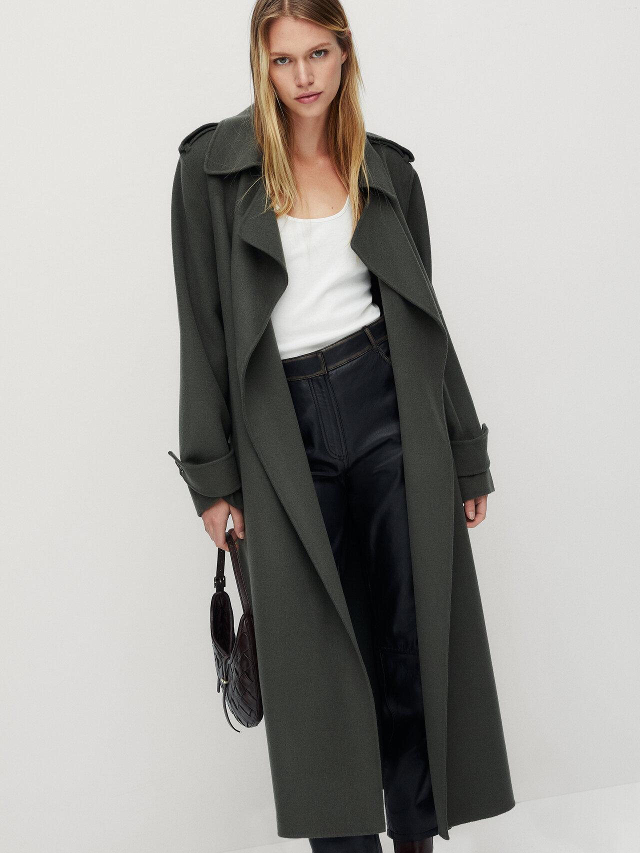 MASSIMO DUTTI Green Wool Blend Trench-style Jacket | Lyst