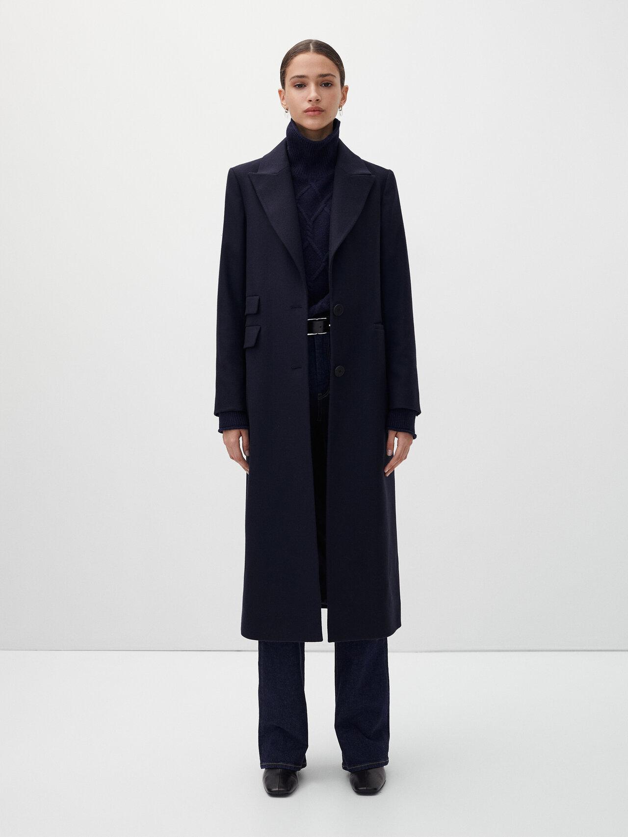 MASSIMO DUTTI Navy Blue Smart Wool Coat | Lyst