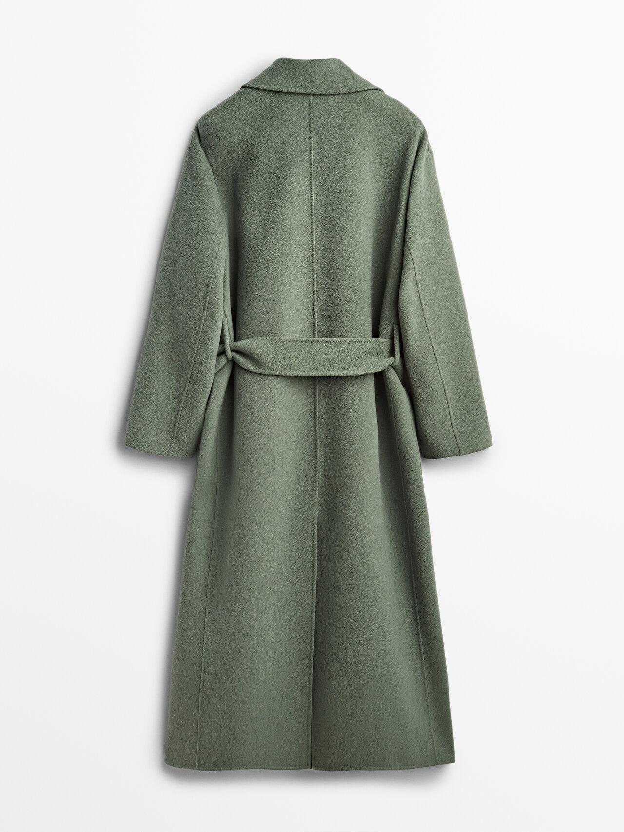 MASSIMO DUTTI Wool Wraparound Coat With Belt in Green | Lyst
