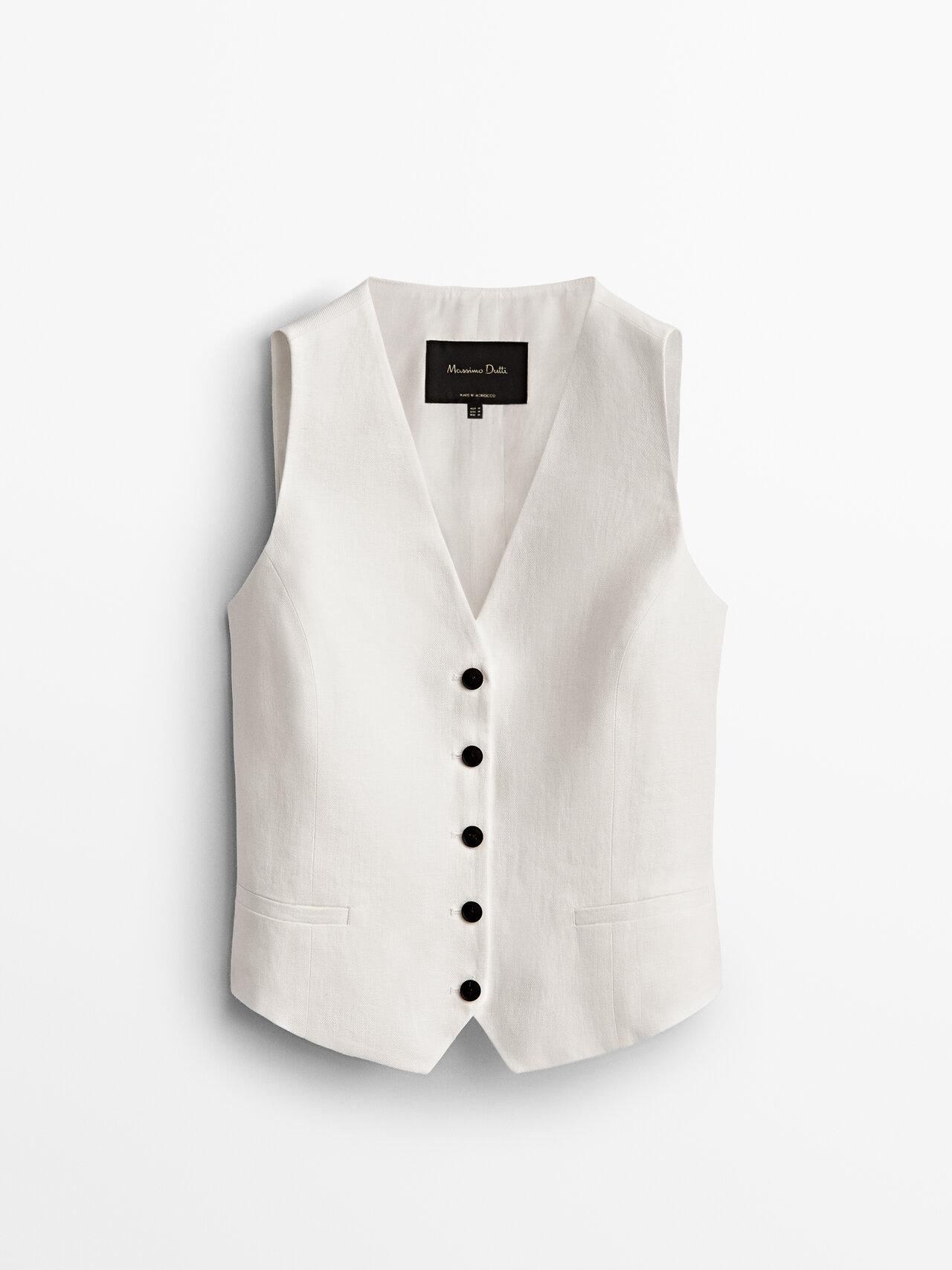 MASSIMO DUTTI V-neck Linen Waistcoat in White | Lyst
