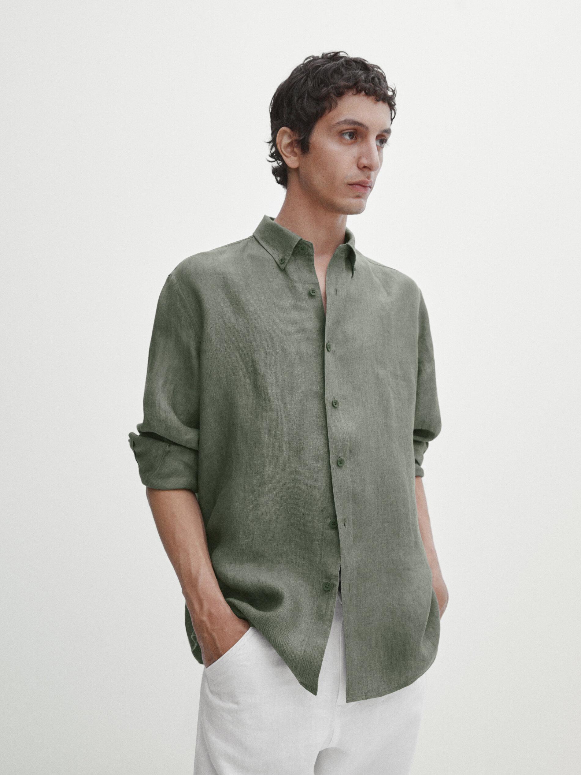 Camisa 100 Lino Regular Fit MASSIMO DUTTI de hombre de color Verde Lyst