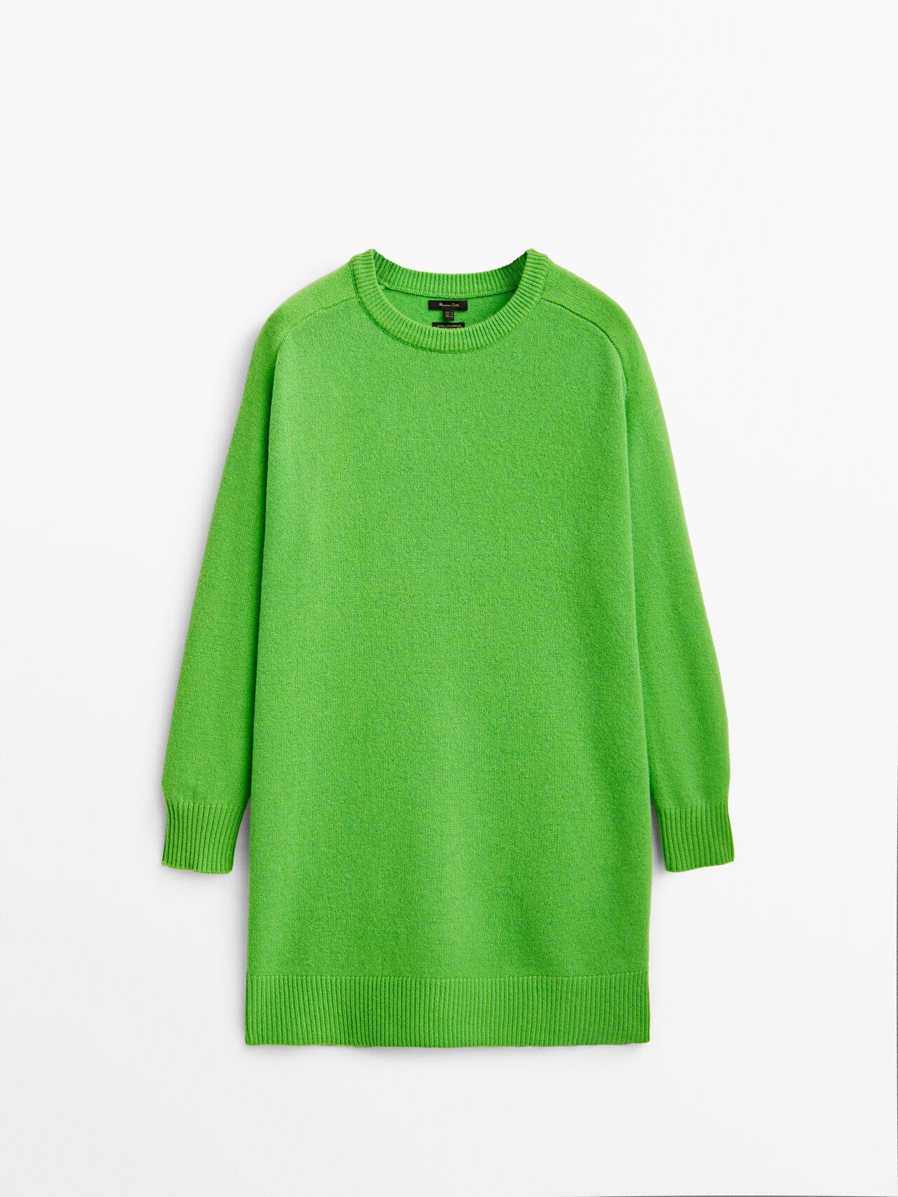MASSIMO DUTTI Short Knit Wool And Cashmere Dress in Green | Lyst