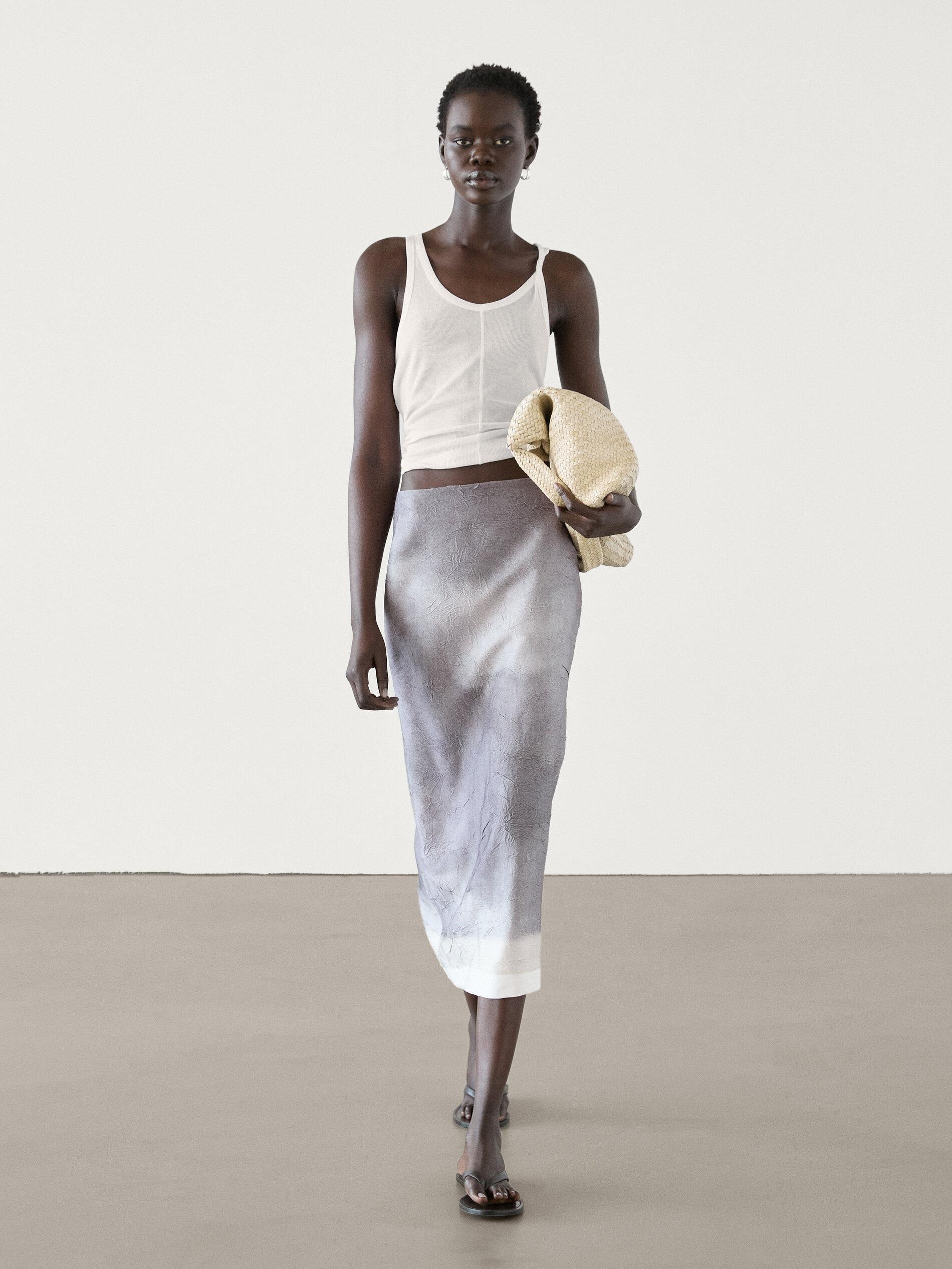 MASSIMO DUTTI Ombré Printed Midi Skirt in White | Lyst UK