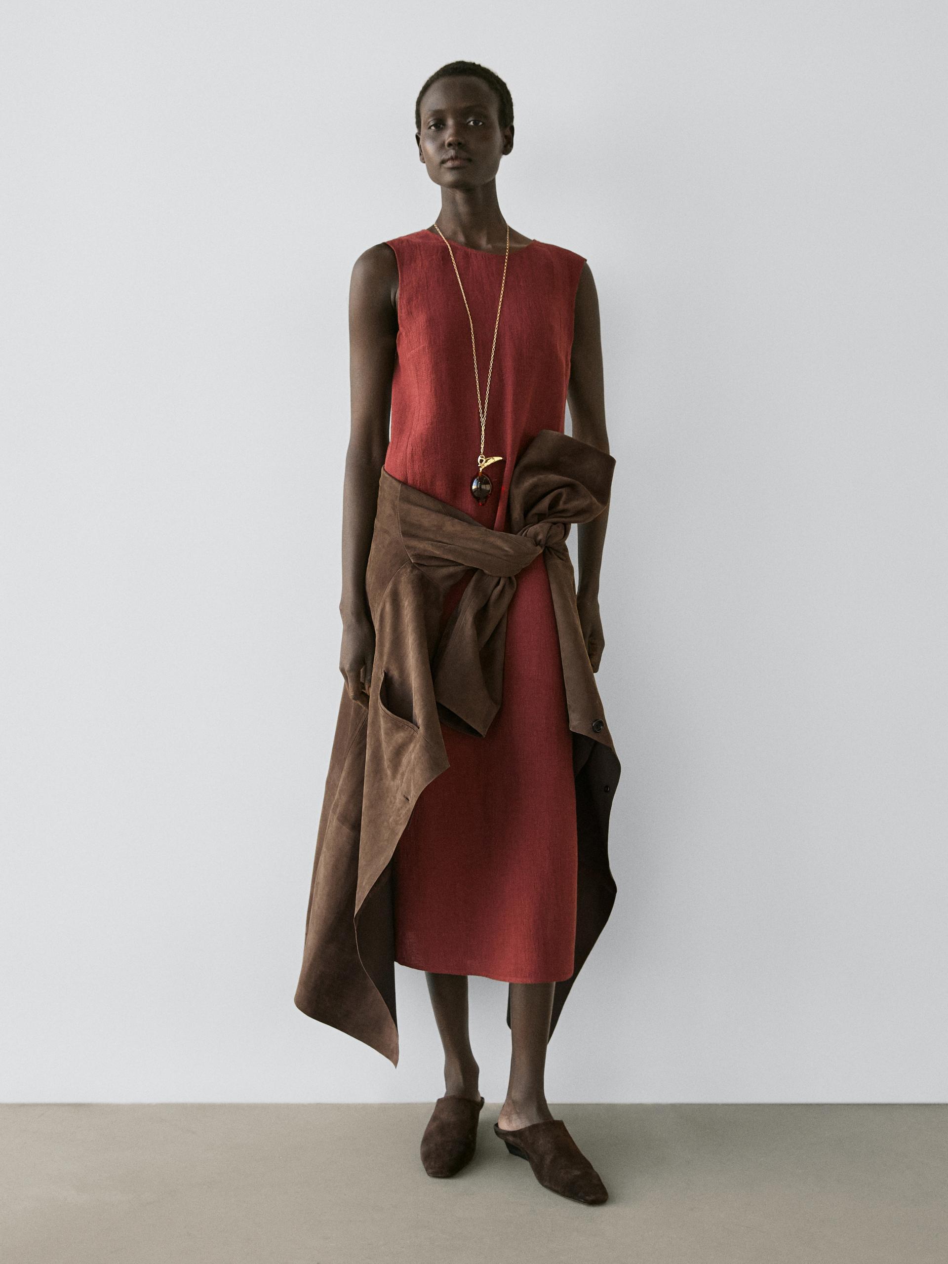 massimo dutti red linen dress Massimo Dutti Red Linen Maxi Dress by Massimo Dutti