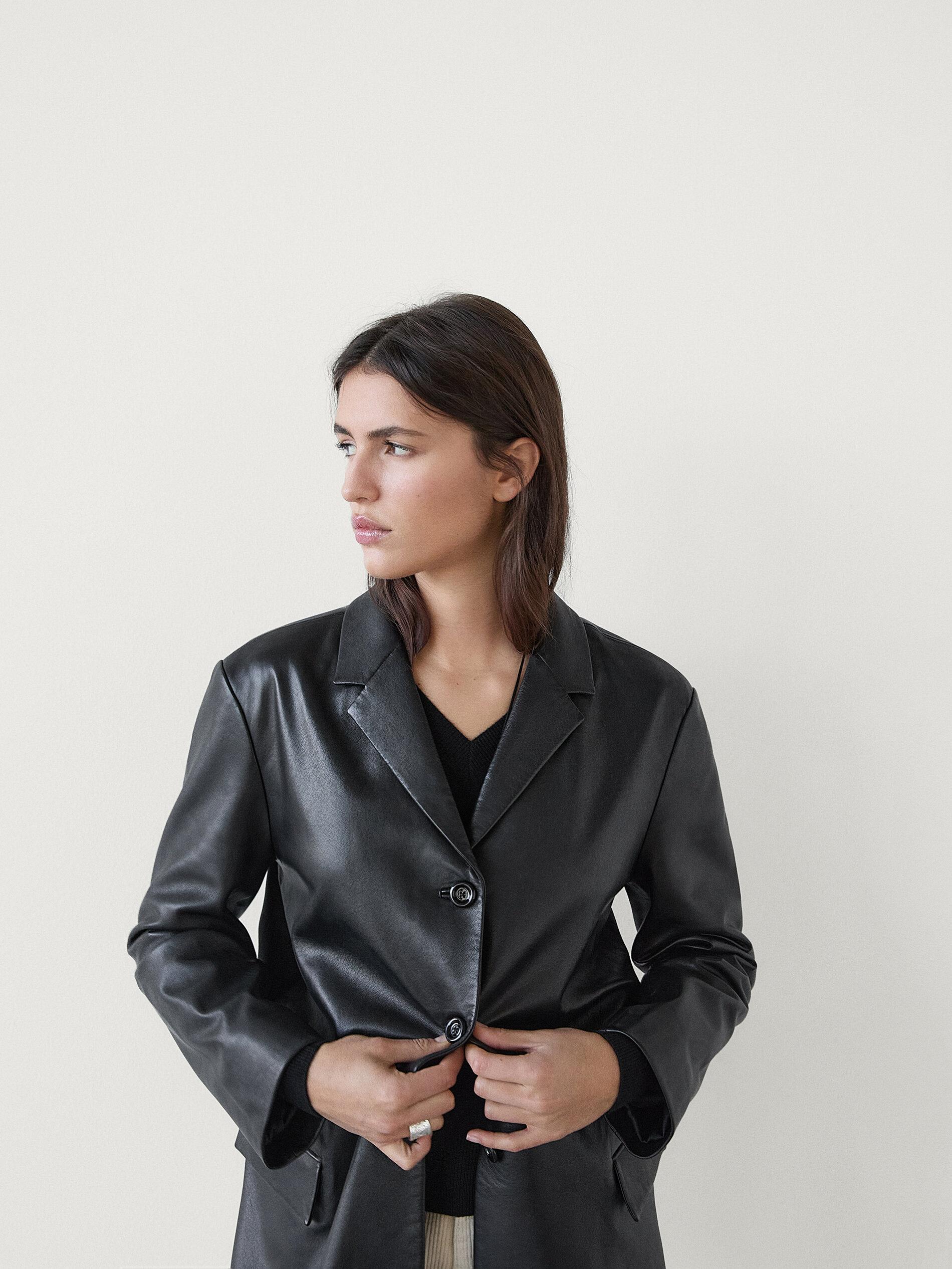 MASSIMO DUTTI Oversize Nappa Leather Blazer in Black Lyst UK - Main Image
