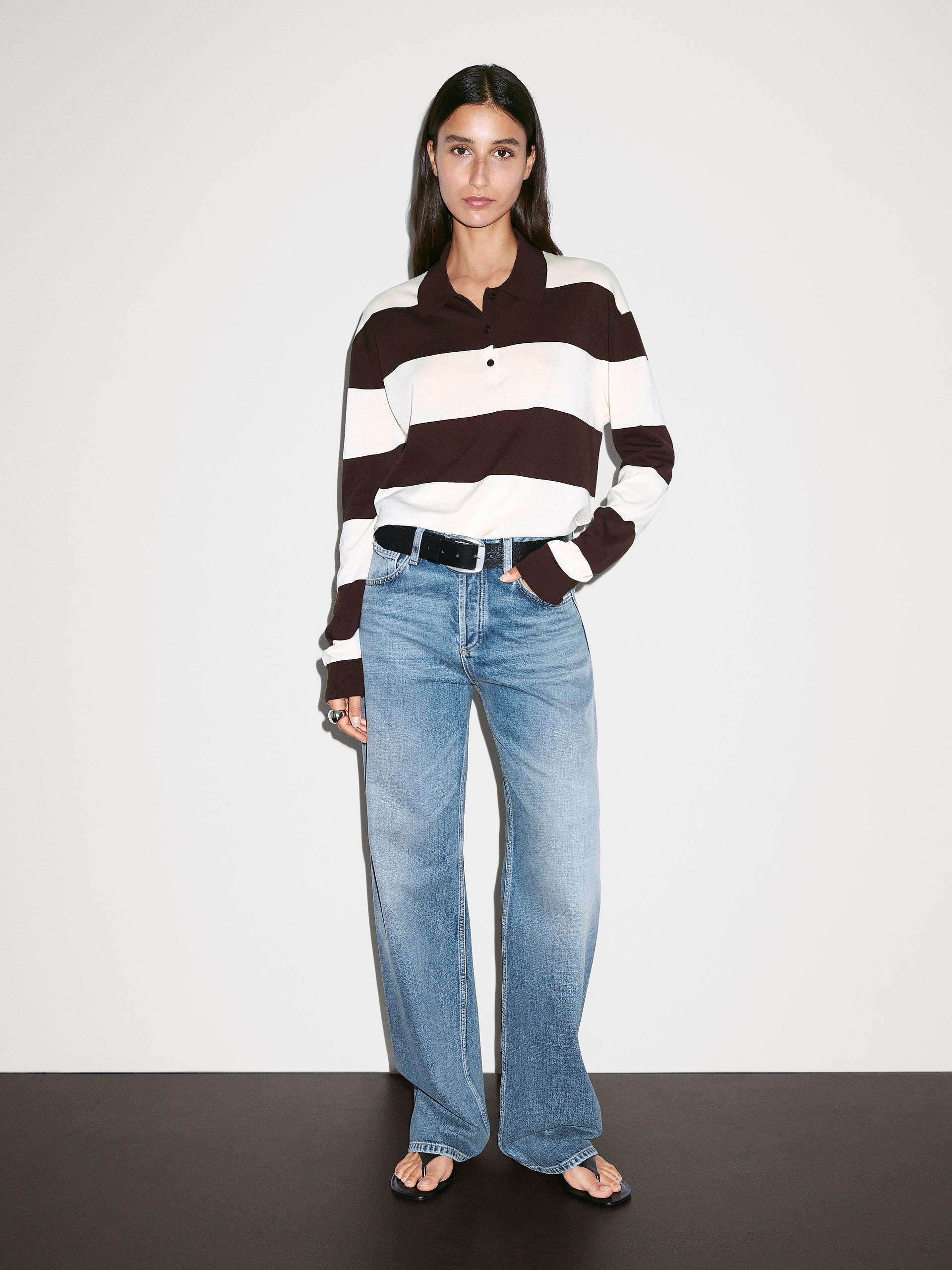 MASSIMO DUTTI Striped Knit Sweater With Polo Collar in White Lyst