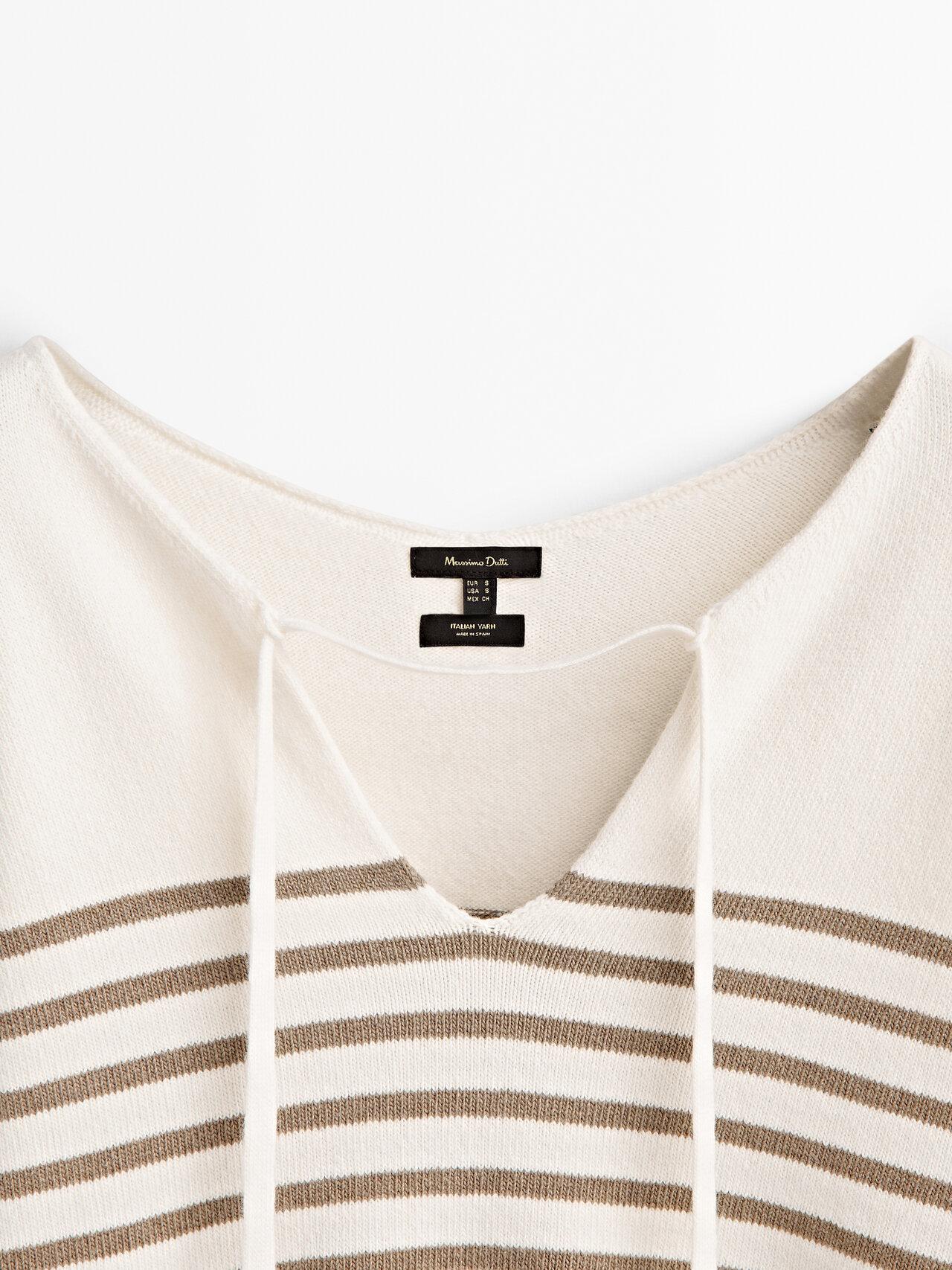 MASSIMO DUTTI Striped Sweater With Polo Collar And Straps in White | Lyst