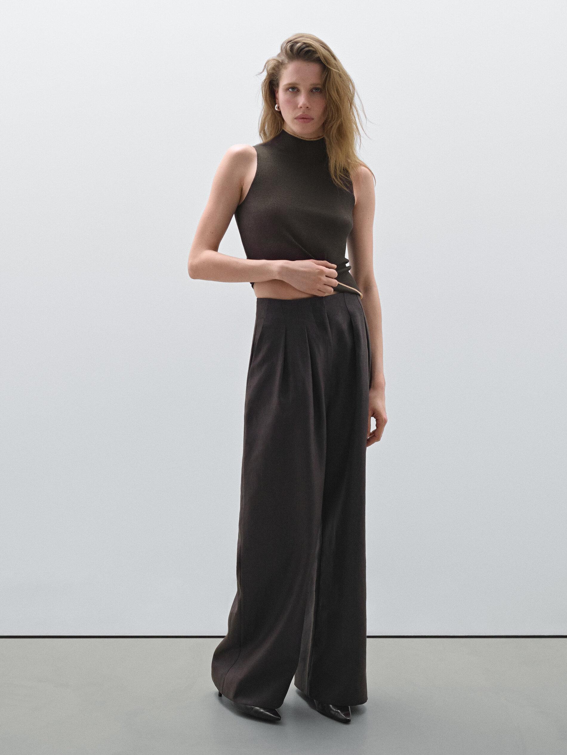 Massimo Dutti：Linen blend straight-leg trousers with darts 05008916800-o6.jpg?ts=