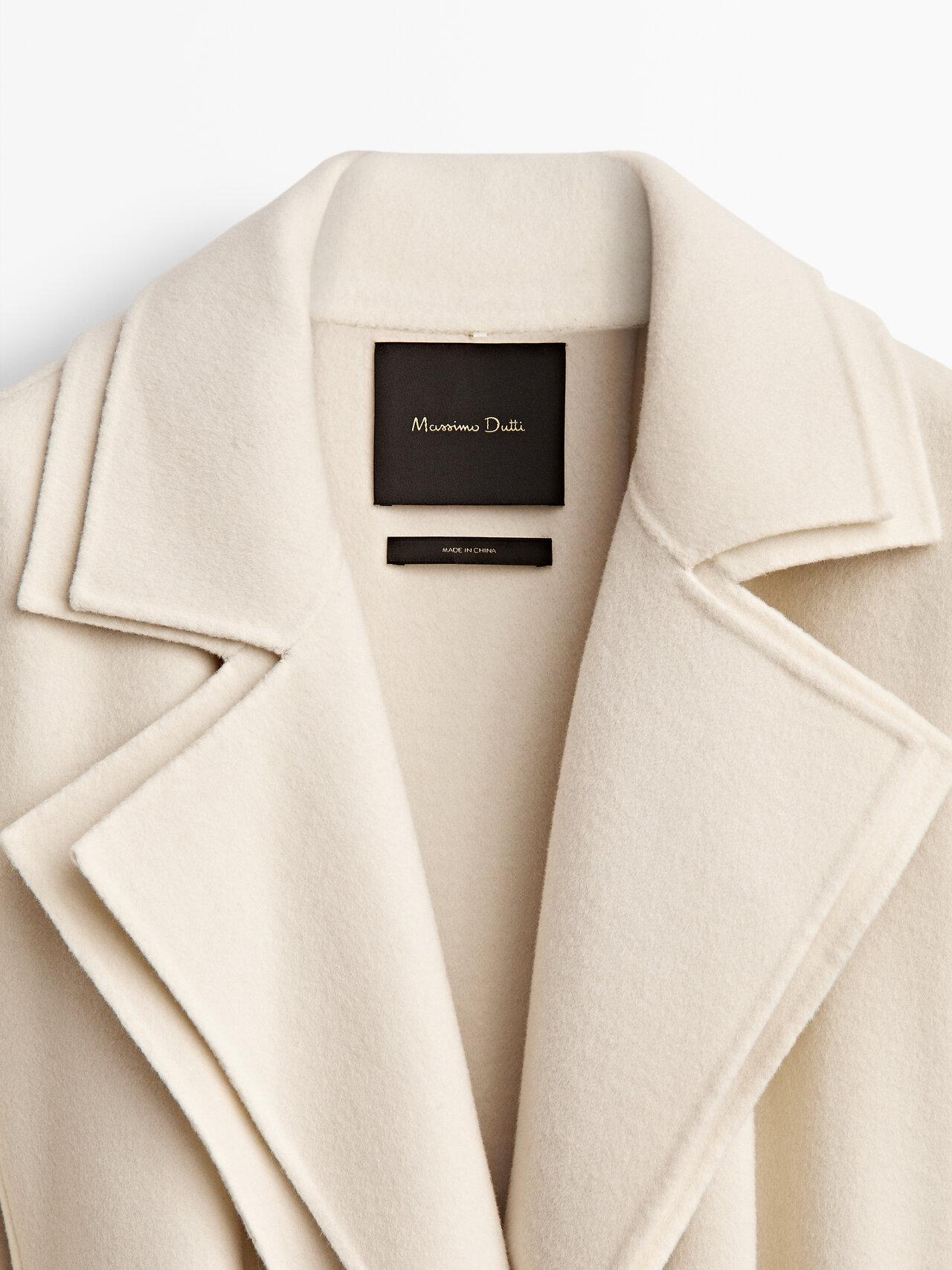 MASSIMO DUTTI Wool Coat With Double Lapels in Natural | Lyst