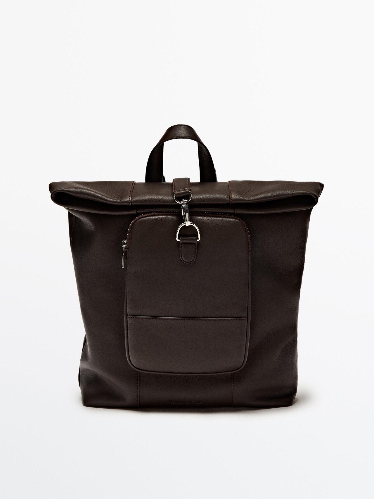 MASSIMO DUTTI Brown Foldable Leather Backpack in Black for Men | Lyst