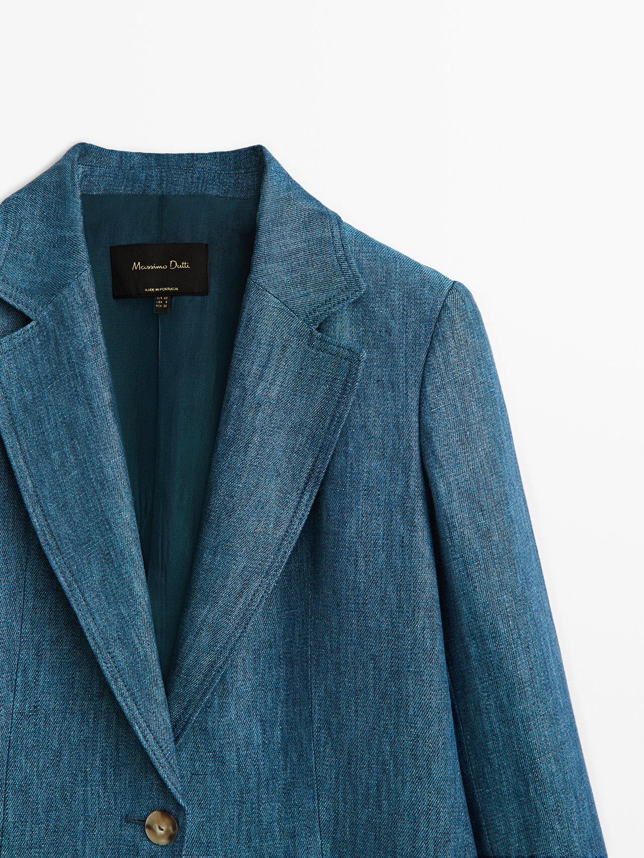 MASSIMO DUTTI Denim And Linen Suit Blazer in Blue Lyst