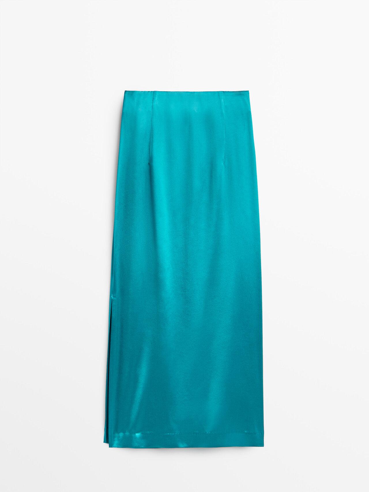 MASSIMO DUTTI Satin Skirt With Seam Detail studio in Blue Lyst