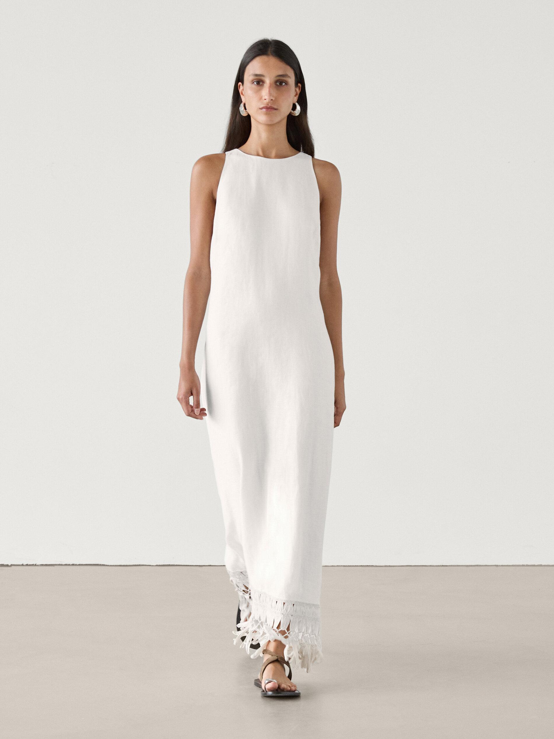 massimo dutti white maxi dress Maxi dress Massimo Dutti White size L International in Viscose