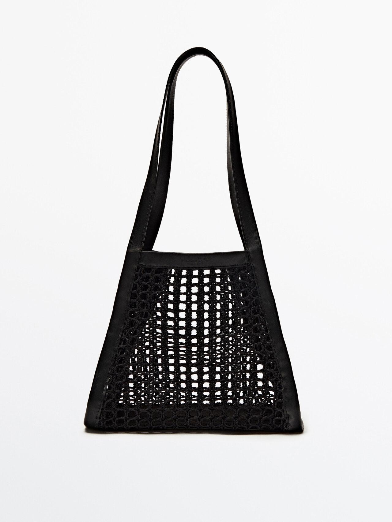 MASSIMO DUTTI Contrast Leather Mesh Bag - Limited Edition in Black | Lyst