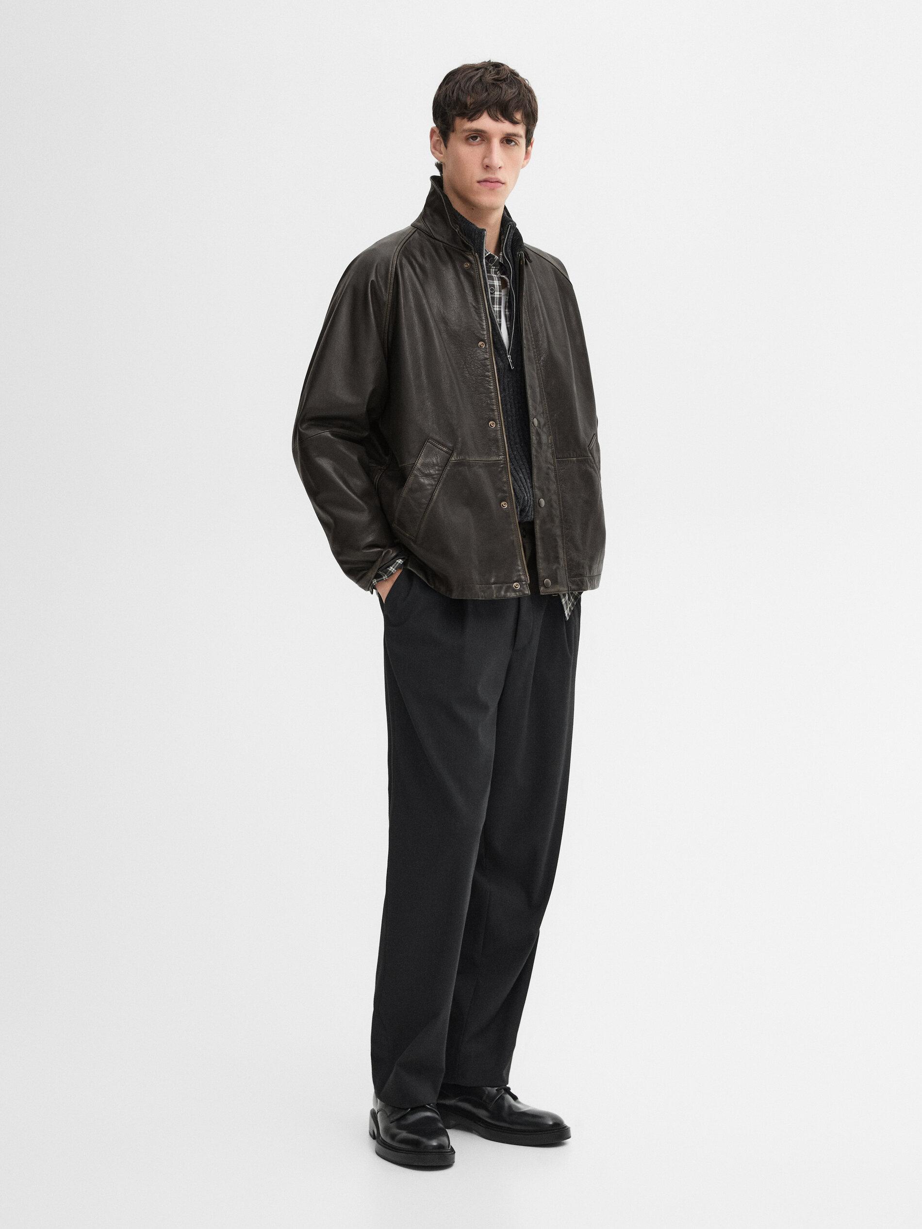 chaqueta piel massimo dutti hombre