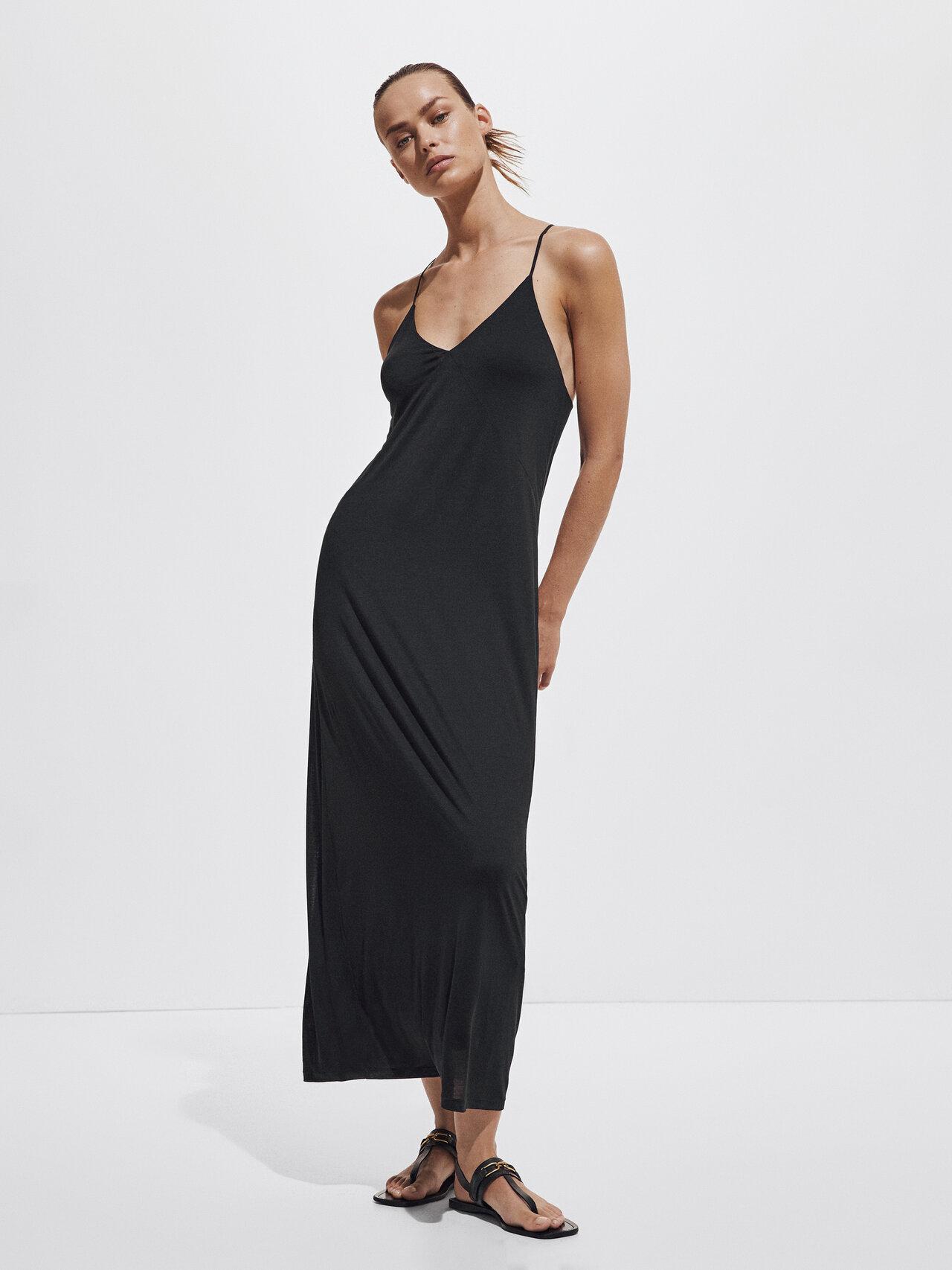 MASSIMO DUTTI Long Black Strappy Dress | Lyst
