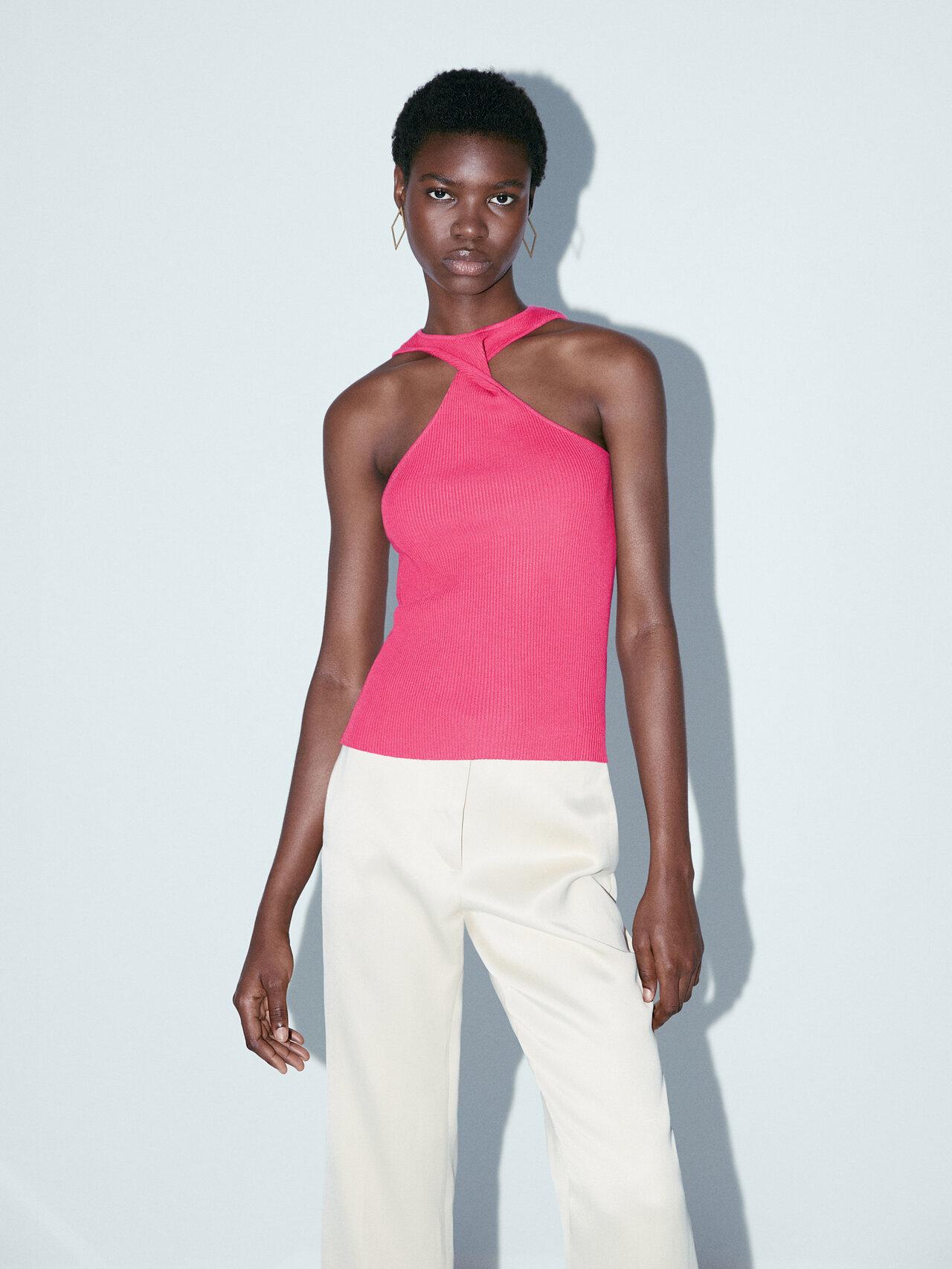 MASSIMO DUTTI Knit Top With Front Knot Detail in Pink | Lyst