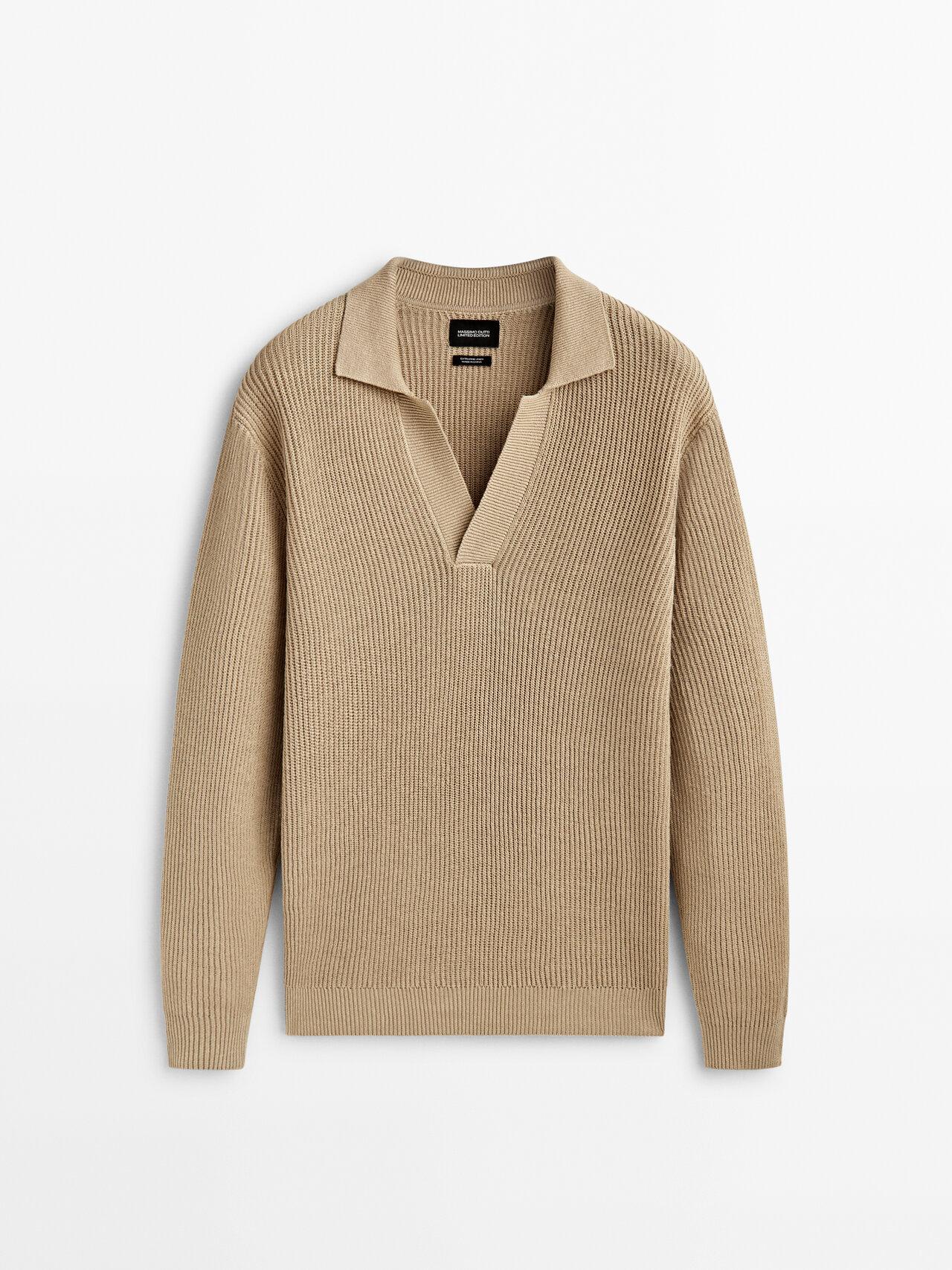 MASSIMO DUTTI Textured Knit Sweater With A Polo Collar Limited
