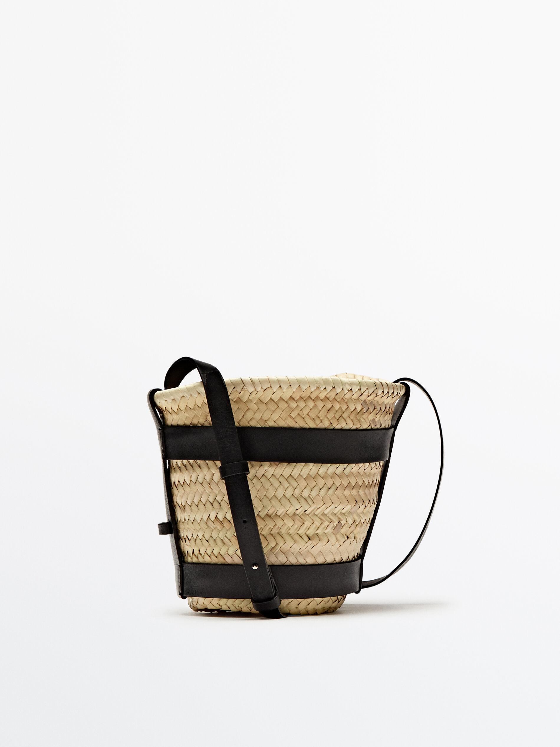 MASSIMO DUTTI Mini Woven Basket Bag Detachable Pouch in Black | Lyst