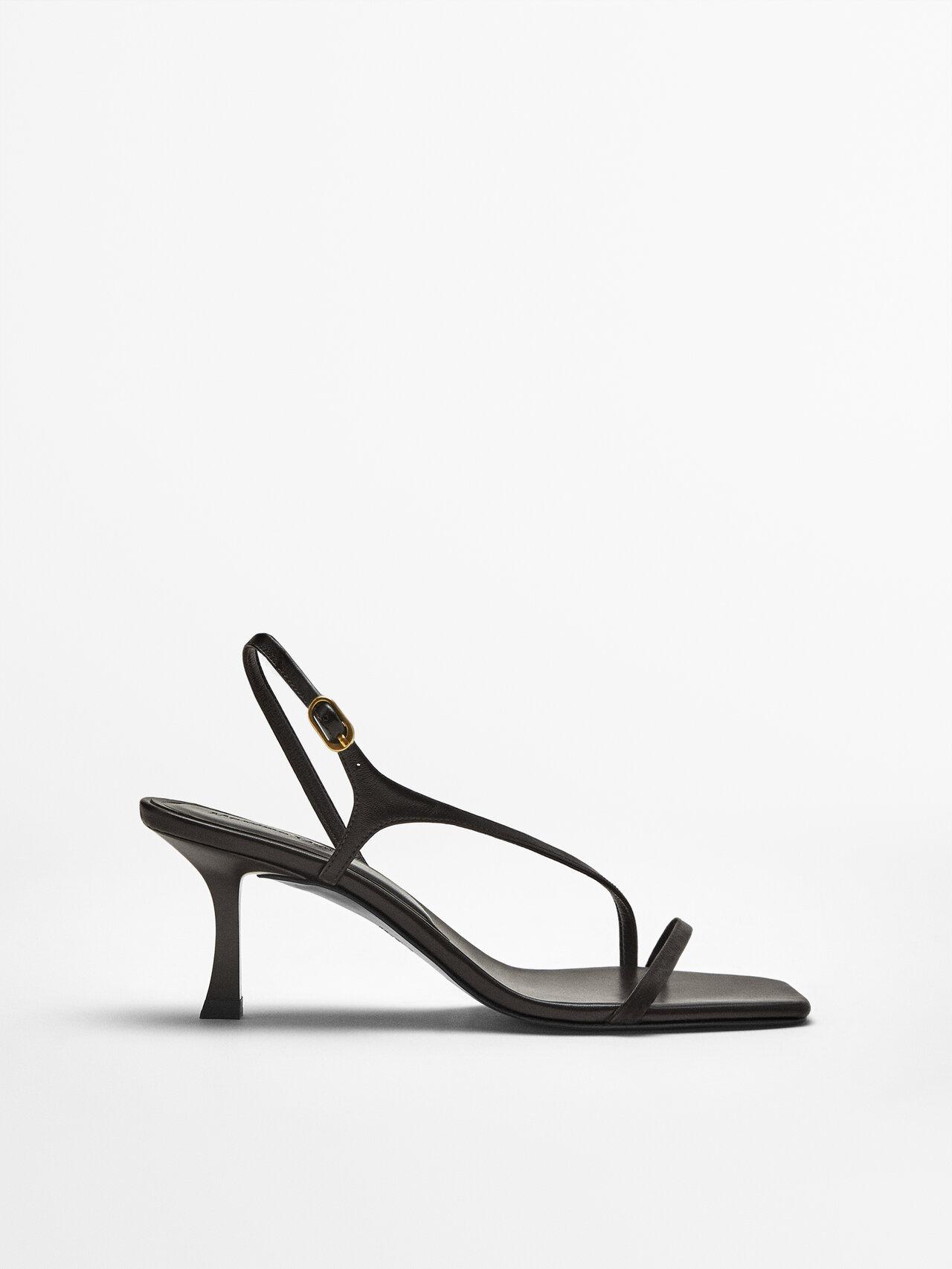 MASSIMO DUTTI High-heel Leather Sandals With Side Strap in Brown | Lyst